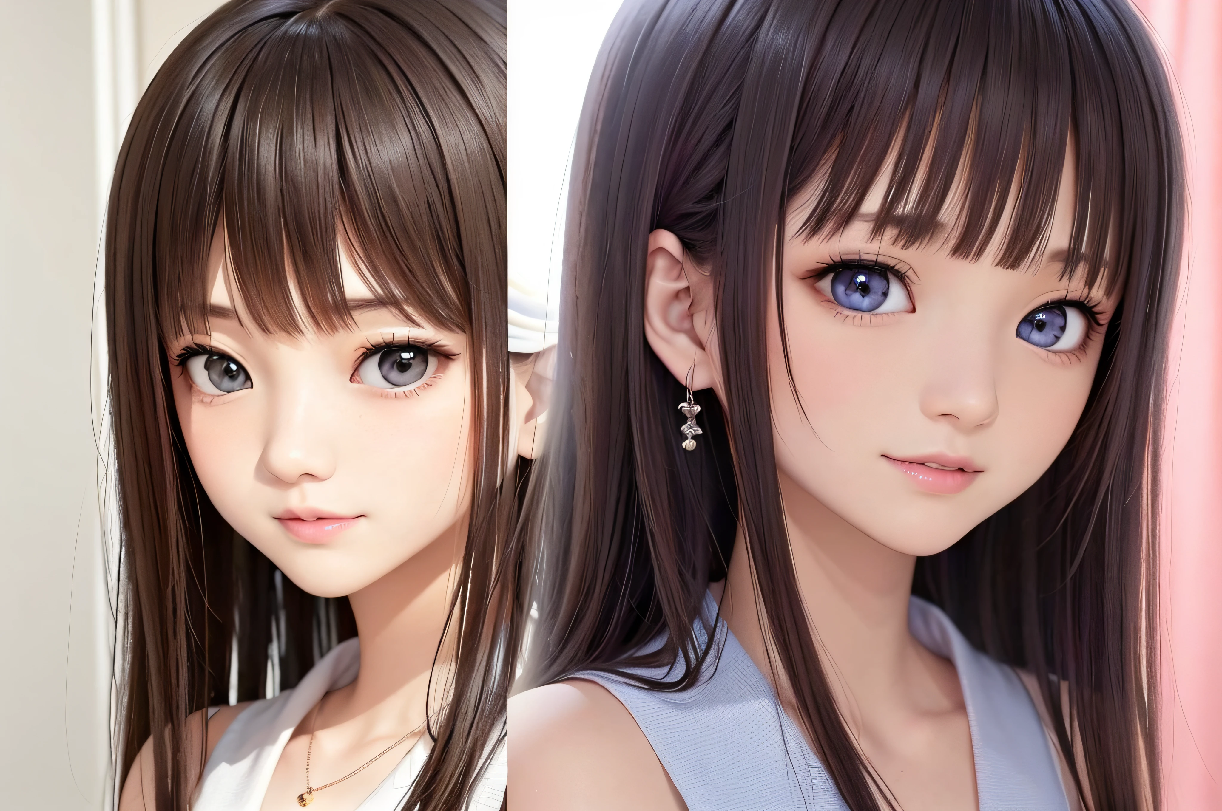 (top-quality、ighly detailed、8K、​masterpiece)、14years、a beauty girl、brown haired、realisticeyes、real looking skin、small tits、(reallistic、Photorealsitic)、The ultra-detailliert、Beautie、cute little、japanes、Idol、ssmile、Close-up portrait、Healthy face