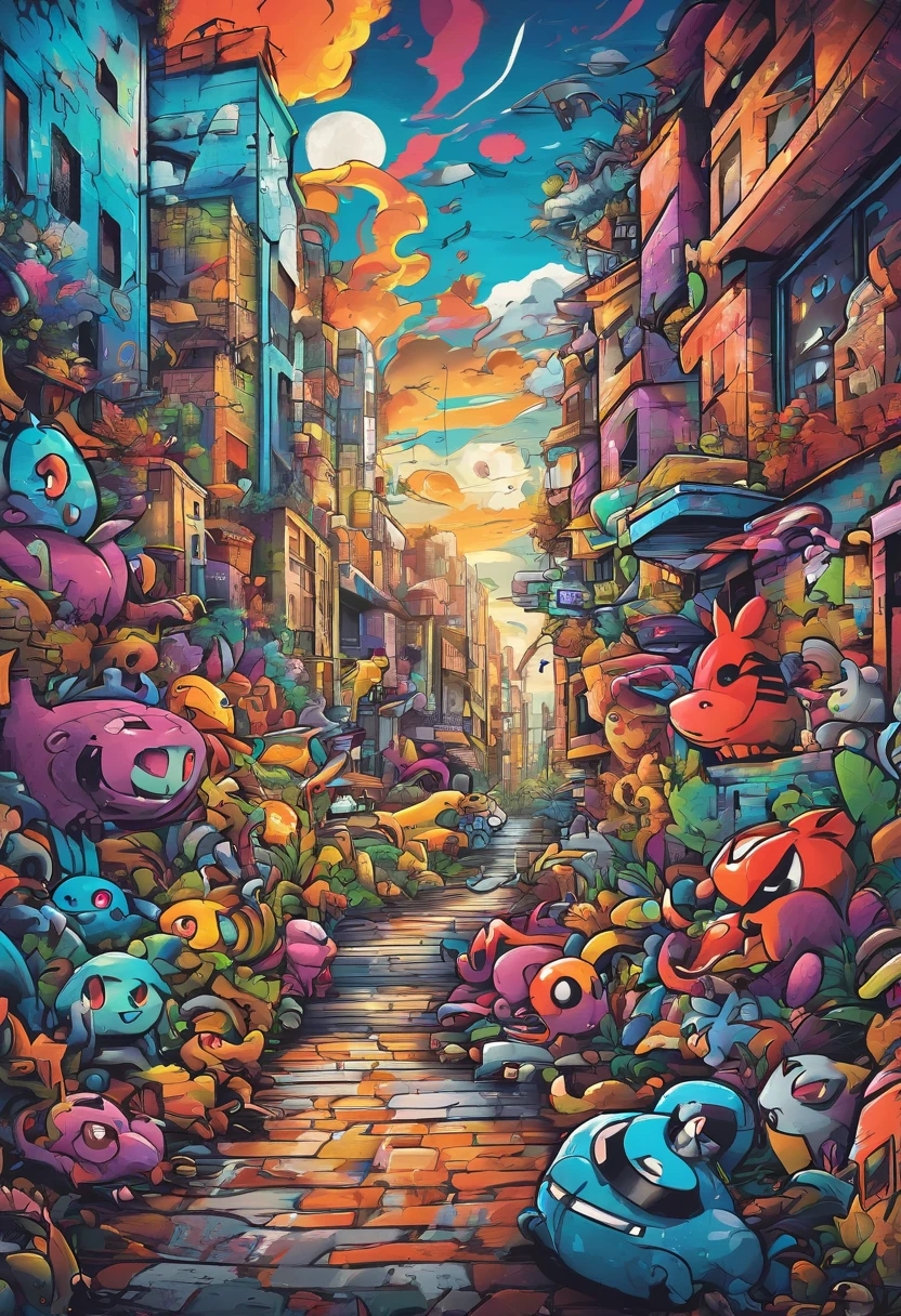 Prompt: Graffiti, pokemon, The whole picture, hight resolution、highly contrast