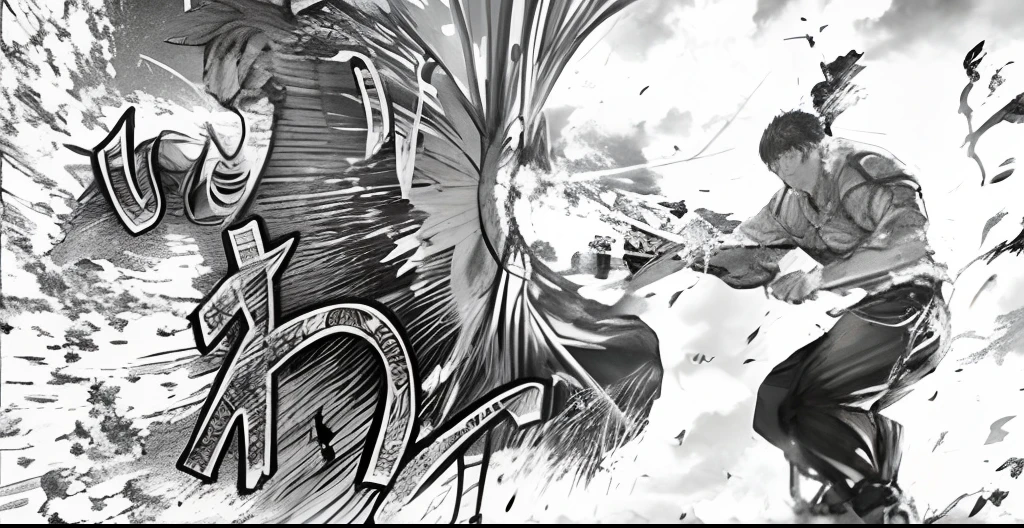 Drawing of a man on a skateboard in the air, in berserk manga, berserk manga, Manga」, One Punch Man Manga, black and white manga panel, Ultra-detailed manga drawing, detailed manga style, from berserk, battle angel manga, striking manga artstyle, Guts Berserk, black and white manga page, Complex manga drawing, black and white manga comic