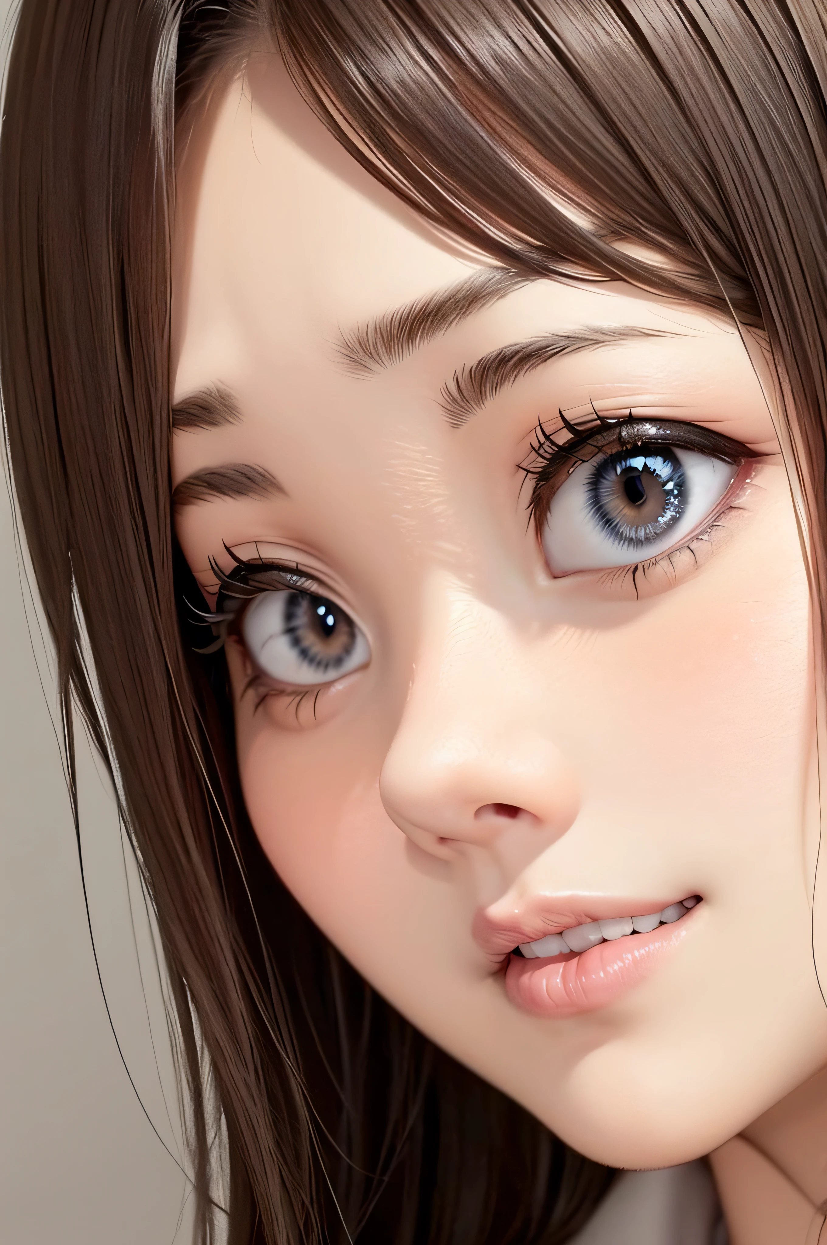 (top-quality、ighly detailed、8K、masterpiece)、、a beauty girl、brown haired、realisticeyes、real looking skin、small tits、(reallistic、Photorealsitic)、The ultra-detailliert、Beautie、cute little、japanes、Idol、ssmile、Close-up portrait、Healthy face