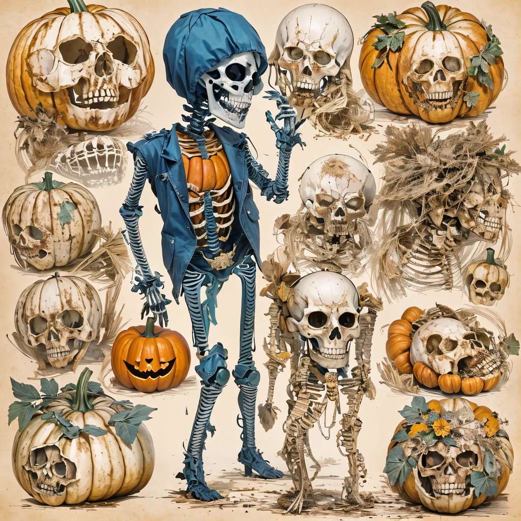 Cobalt blue tones,Skeleton sandalwood material(best qualtiy,8K pumpkin skeleton,Masterpiece)When the skeleton pumpkin appears,Only heard, unseen,The pumpkin skeleton explodes,That whistle echoed for a long time,It's like a prelude to impending death,The image of pumpkins and pumpkins is ingrained in the antecedent,Fruit body,Skeleton pumpkin crushed,Become everyone's nightmare pumpkin, Wait until the pumpkin appears,Wear pumpkin skull sandalwood bark,Add a pumpkin stick covered with a wire skeleton,Full of oppression,The pumpkin people also carefully disguise their kindness,Skeleton pumpkin people will be a weakness for survival because of their kindness,Hiding goodness is the way to survive in troubled times,Sandalwood pumpkin zombies are not scary,Human pumpkins are terrible,The pumpkin skeleton succeeded,Both are to protect the pumpkin itself,It is also to protect yerba mate pumpkin,Pumpkin good and pumpkin evil,Two sides of the seemingly opposite,But in Negan, There are two watermelons on the same body, Face the enemy,The pumpkin skeleton is cruel,Pumpkin people are not soft,Skeleton pumpkin faces someone who wants to protect,Southern skeleton melon is also gentle and loving。(Soldier pumpkin head)Tattooed with,Smoke billowed out,thin fog,Sandalwood skeleton pumpkin(Abstract pumpkin splash:1.2), Lightning background,Sandalwood ruins(realisticlying:1.4),Black color hair,Flour fluttering,Telephoto lens high, A high resolution, the detail, RAW photogr, Sharp Re, Nikon D850 Film Stock Photo by Jefferies Lee 4 Kodak Portra 400 Camera F1.6 shots, Rich colors, ultra-realistic vivid textures, Dramatic lighting,8K quality,,Backstreets, Dark clouds lightning background(realisticlying:1.4)