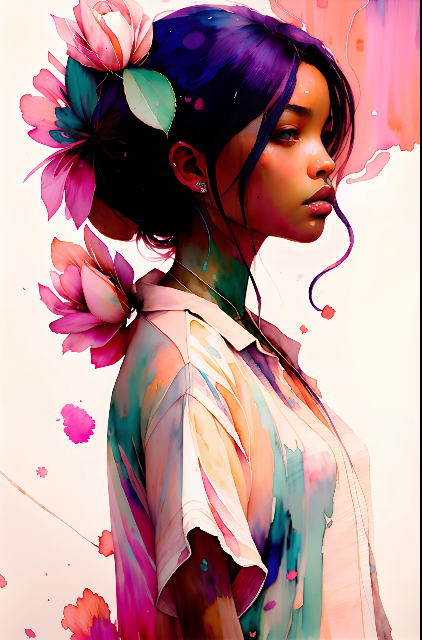 wtrcolor style, (rose) digital art, official art, blown by the wind, masterpiece, beautiful, ((watercolor)), paint splatter, intricate detail. Great detail, [dripping:0.7], Trending on Artstation, Rachel Walker