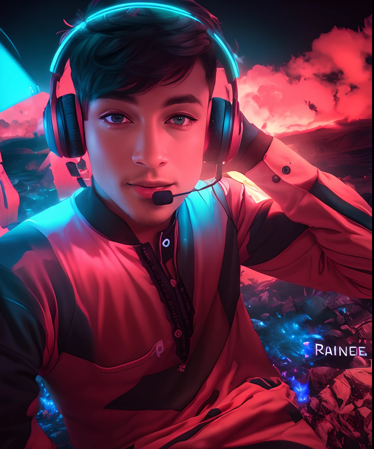 There's a man wearing headphones and a sweatshirt sitting at a table, Streamer do Twitch / Jogador , foto de perfil 1024px, Streamer do Twitch, com fones de ouvido, usando um fone de ouvido para jogos, imagem frontal, Anton Fadeev 8 K, usando fone de ouvido para jogos, Msxotto, imagem de qualidade muito alta,Razer, risco na sombrancelha