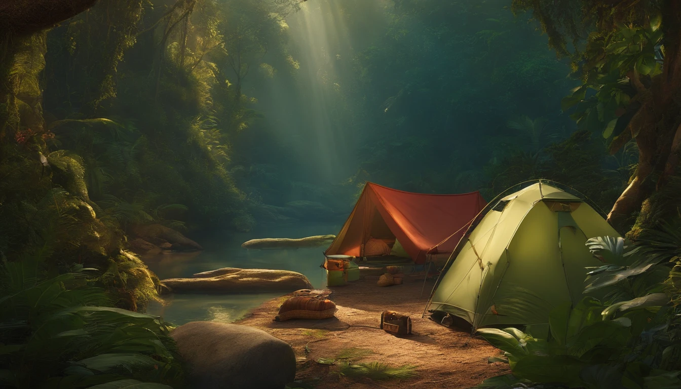 Boy scout, have neckecheft, in jungle, campping