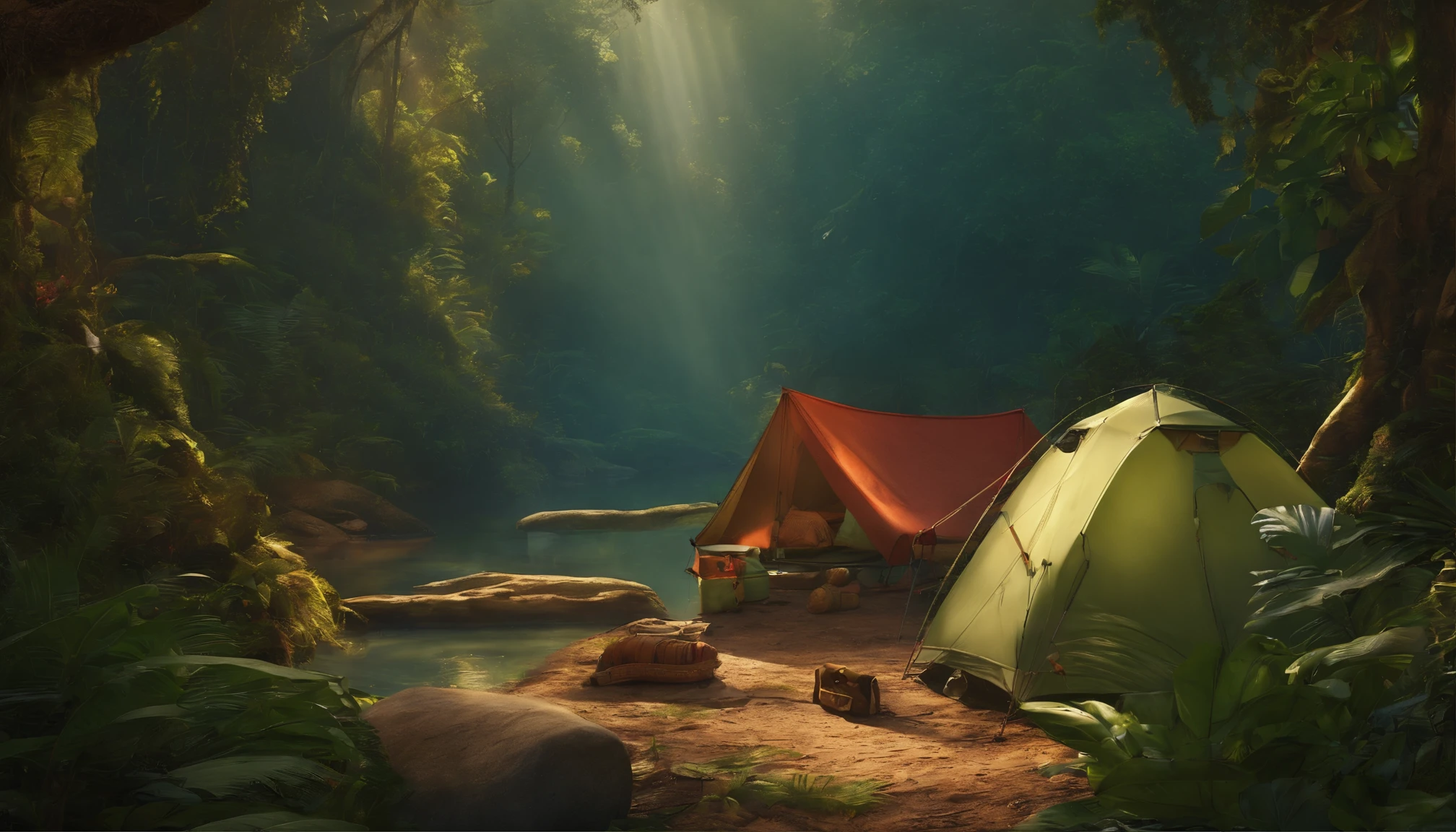 Boy scout, have neckecheft, in jungle, campping