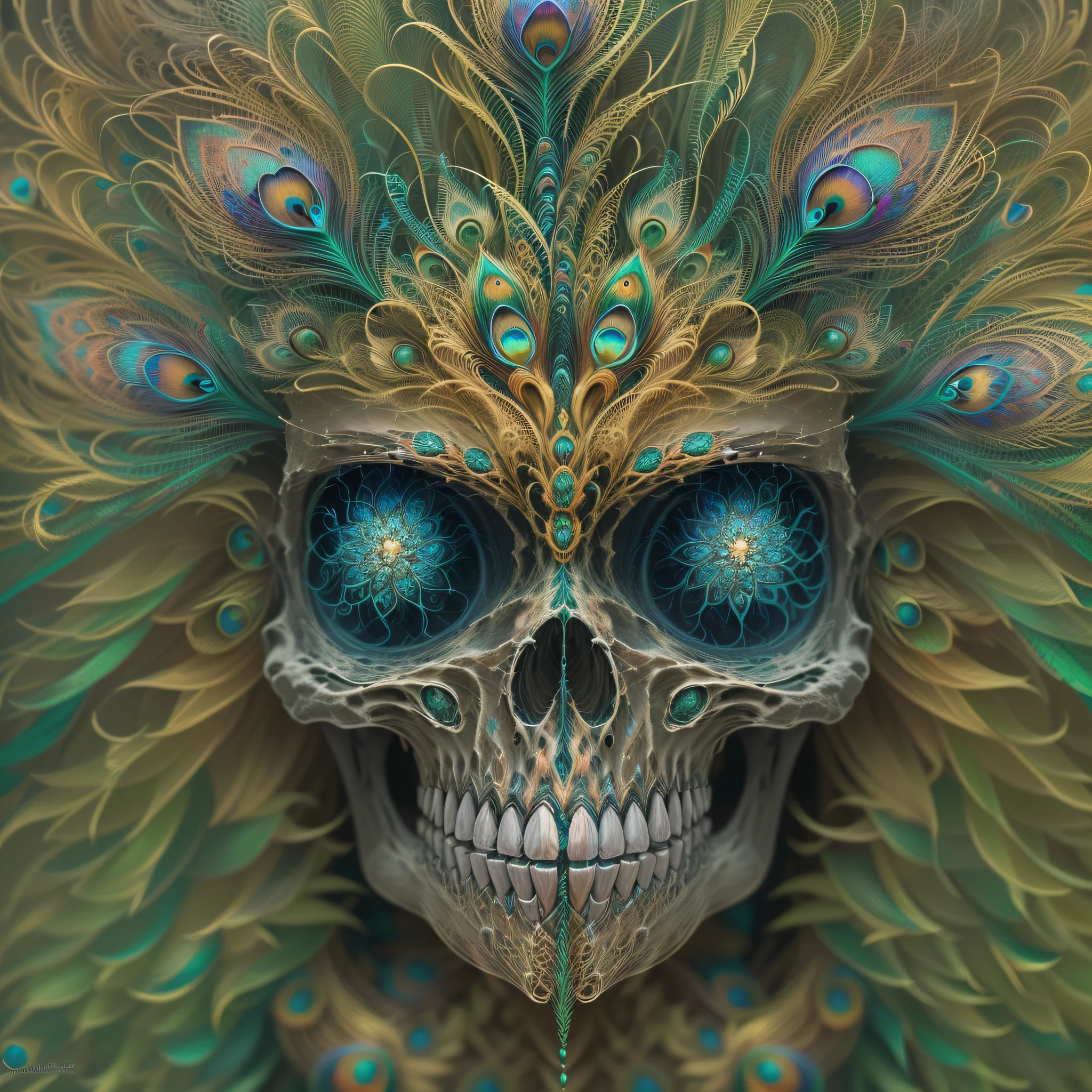 (skeleton head),The is very detailed,(s fractal art:1.2),Extremely colorful,Mostly a lot(Peacock feathers),Most detailed, (abstract backgrounds:1.5), (many color:1.4), ((Best quality,4K,8K,A high resolution,Masterpiece:1.2)),((super ultra detail)),((Realistic,Photorealistic,photo-realistic:1.37))
