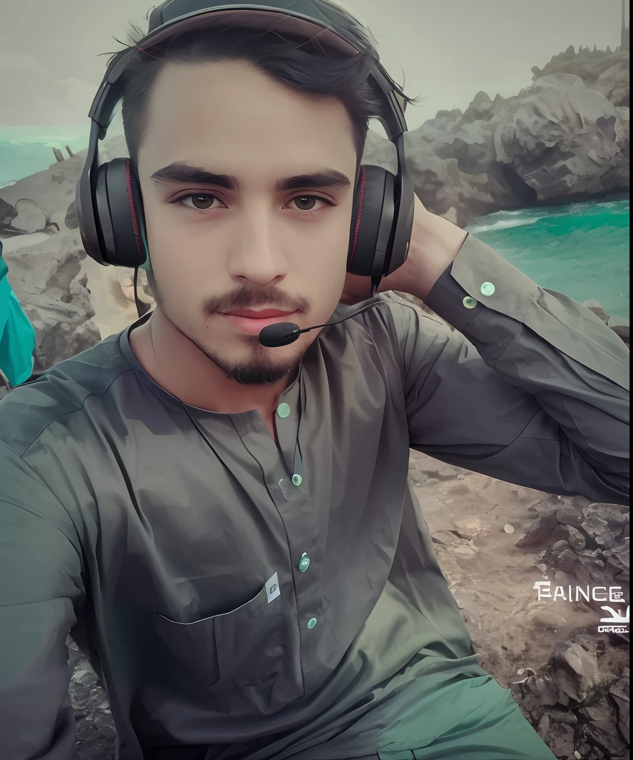 RAW, 500R, (masterpiece), best quality, explosion of colors, deep black background, young 1boy logo with gaming headset, vibrant style, high contrast, sharp details, accentuation in "young logo", emphasizing the design of the headset, professionalism, modern and cool appearance, neon effect.