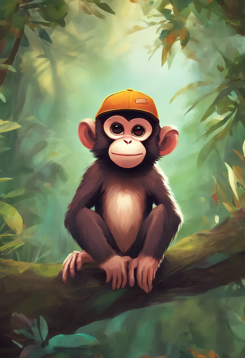 best quality, highres, ultra-detailed, realistic, monkey wearing a cap, anthropomorphic monkey, detailed face and expression, cute monkey with human characteristics, realistic textures, fur and cap details, vibrant colors, whimsical art style, outdoor setting, natural lighting