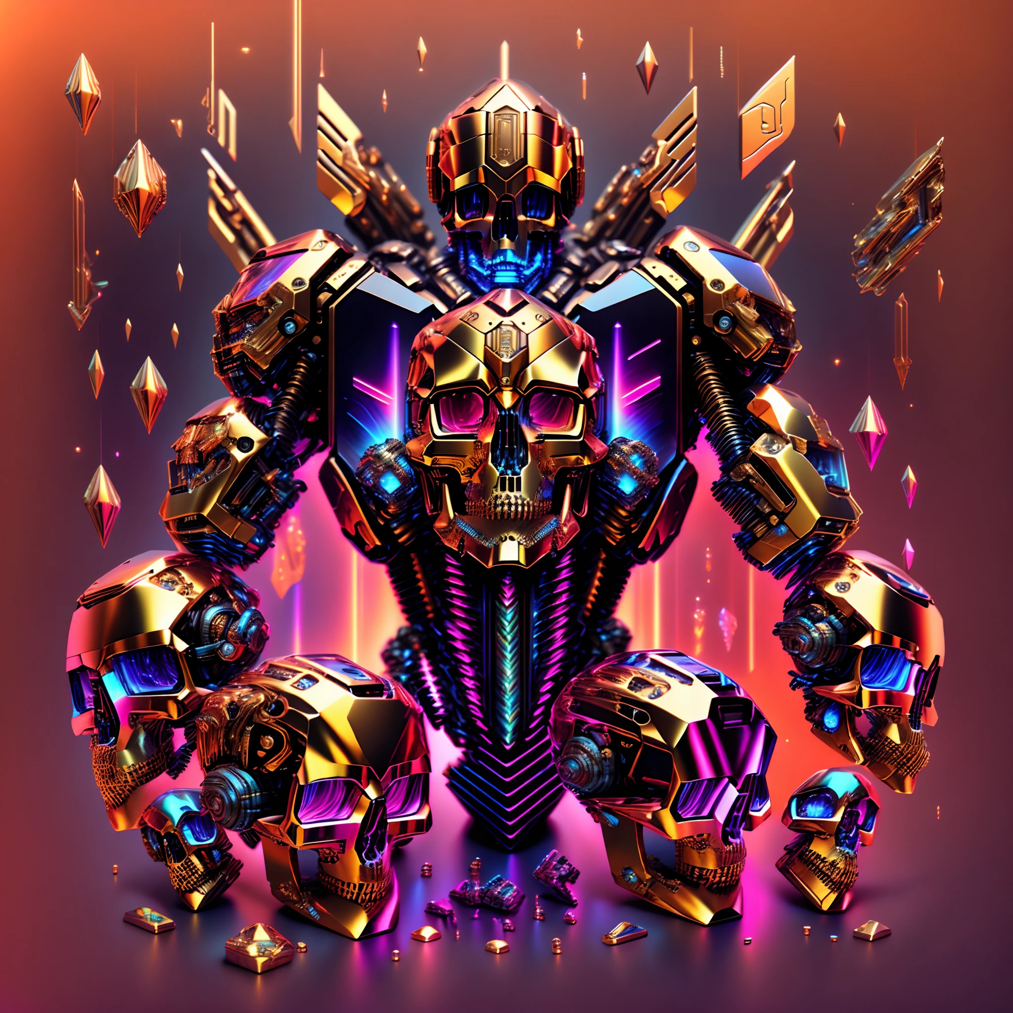 object,(Nothing but a skull),(No Man), (1 complex magic skull crafted by Gundam mechs,Mechanical skull,The entire skull is made of titanium alloy and ruby,The sense of sci-fi is from start to finish,Details with metallic ice texture,Mechanical technology process manufacturing of the future,metallic luster,Icy mechanical line beauty,Cybertron Star Technology makes the skull), Simple sci-fi background,Colorful colorful, luxury goods,Positive image, product-view, solofocus,(tmasterpiece), high qulity,1.4 times real,Best quality