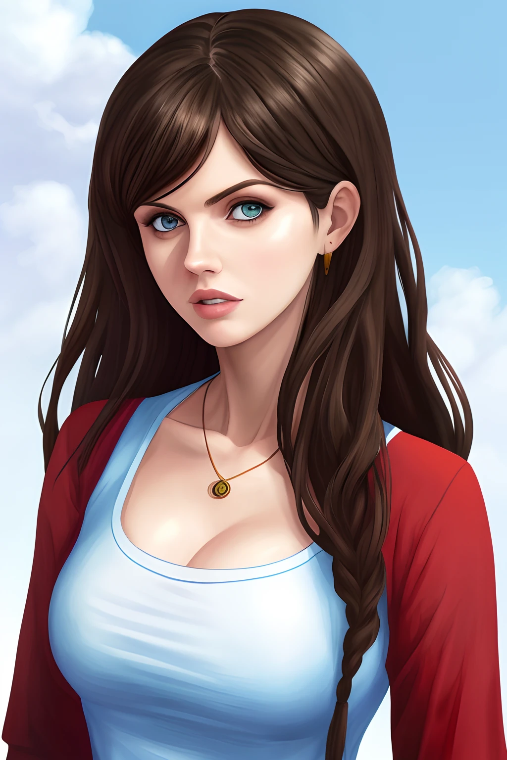 Alexandra Daddario drawn as an anime girl