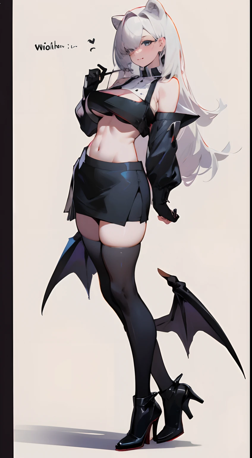 medium boob,cropped shoulders,Black over-the-knee stockings,Teacher's Uniform,Stand up,standing straight,high-heels ,succubi