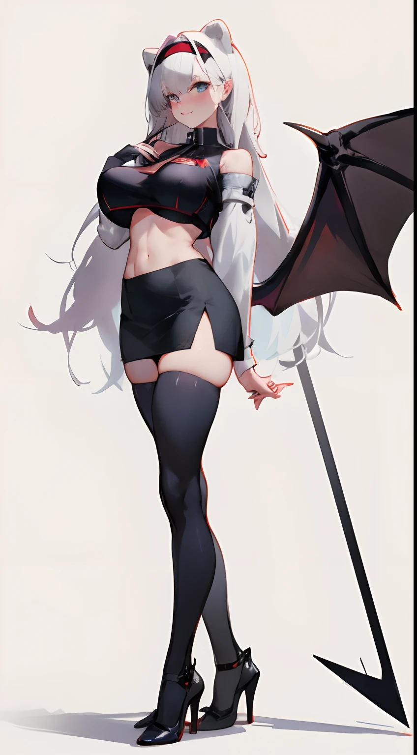 medium boob，cropped shoulders，Black over-the-knee stockings，Teacher's Uniform，Stand up，standing straight，high-heels ，succubi，With demon wings