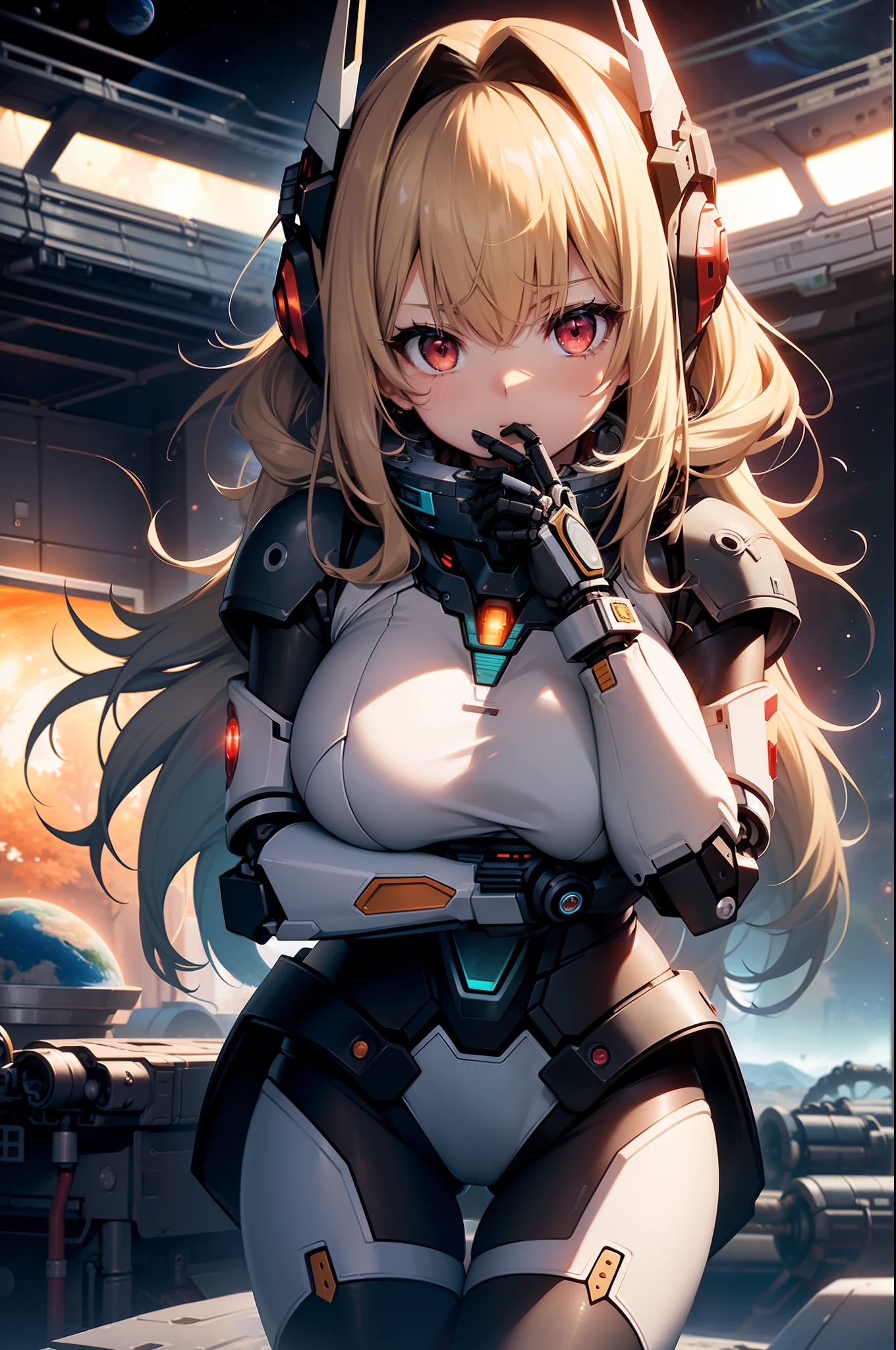 robot girl, humanoid robot, robot joint, huge breasts, voluptuous body, knee shot