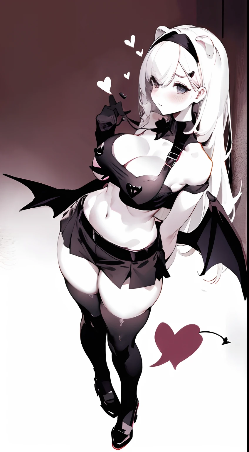 medium boob,cropped shoulders,Black over-the-knee stockings,Teacher's Uniform,Stand up,Heart-shaped decoration,succubi,have demon wings