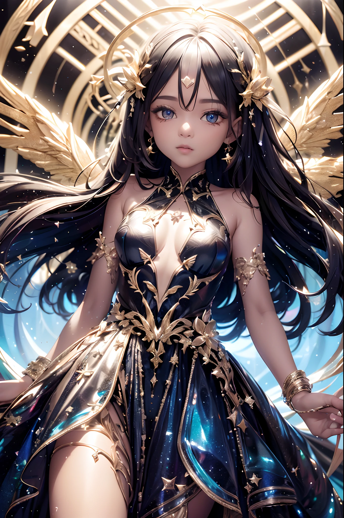 cosmic fallen angel, olhos claros brilhantes, Biomechanicals, estranho, assustador, Pesadelo, cores muito brilhantes, light particles, com luz brilhante, Mshiff, Arte do papel de parede, Papel de parede UHD