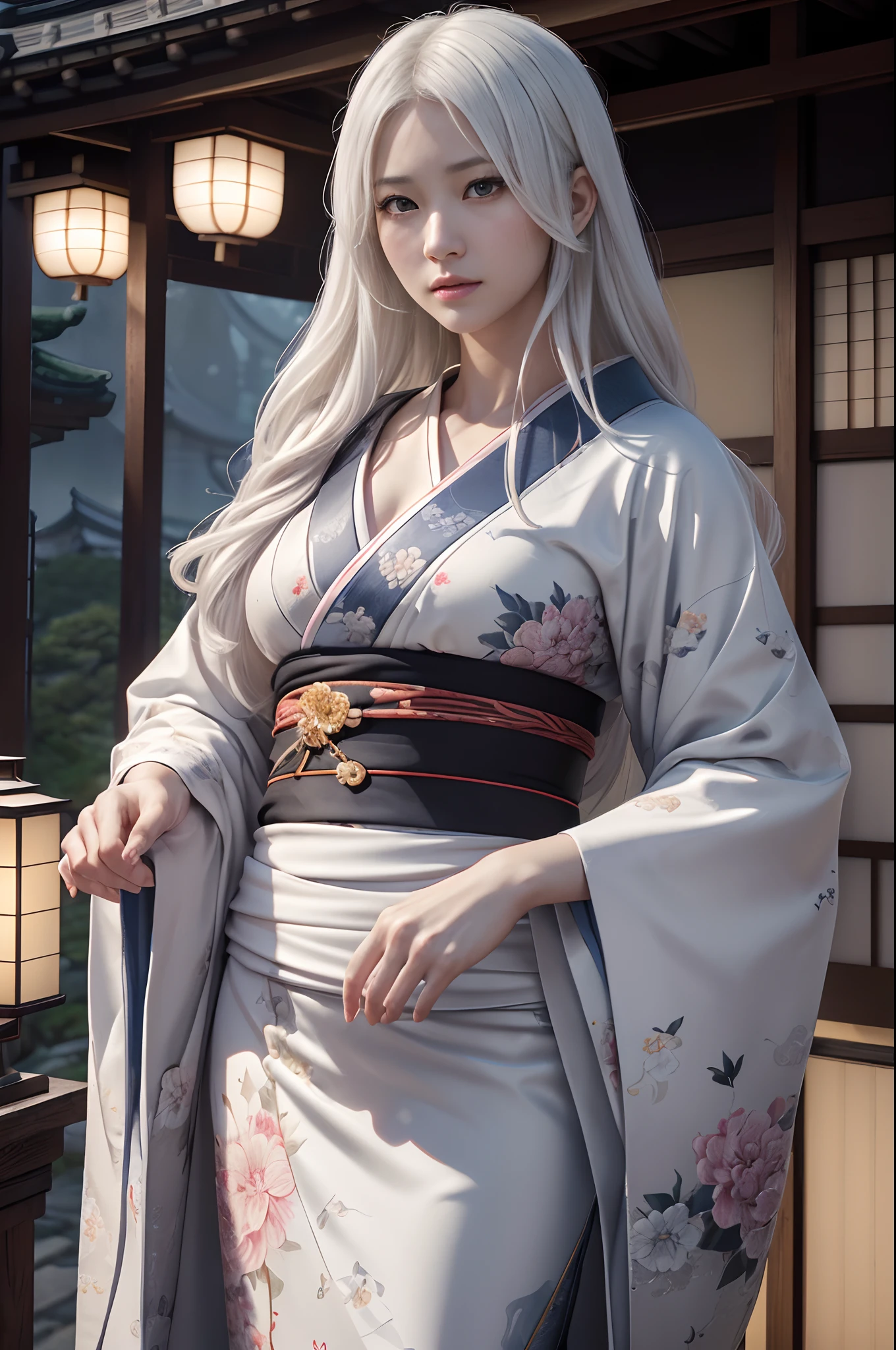 traditional Japanese kimono、Chrysanthemum、with floral pattern,Personification of the white snake,long white hair,Holding a dagger,(RAW shooting)、(hyper realstic、Top image quality)、8k、(realisitic、photoRealstic:1.3)、​masterpiece、超A high resolution、Stunning big、((Beautiful 35 year old Japan:1.3)Crystal clear white skin,Snake's Eye,sneering,A sexy,Natural soft light、(film grains、FujifilmXT3、8k uhd、Digital SLR、lens)、Hollywood lips、Wide jawline、wide lips、narrow beautiful nose、movie、(Up to 8K resolution for photos、complexly detailed、Convoluted、elegent、Expansiveness、Fantastical)、ultra-detailliert、Insane details、Beautifully color graded、unrealengine、The degree of freedom、Hyper-Resolution、Megapixel、cinematic lightening、Anti-aliasing、FKAA、TXAA、RTX、SSAO、Post-processing、Post Production、tonemapping、CGI、VFX、SFX、Insanely detailed and interesting、Hyper maximalist、hyper realstic、Volumetric、ultra photoreal、ultra -detail、intricate detailes、ultra -detail、fulcolor、Volume Lightning、HDR、reallistic、unrealengine、16K、Foconitide、octan render