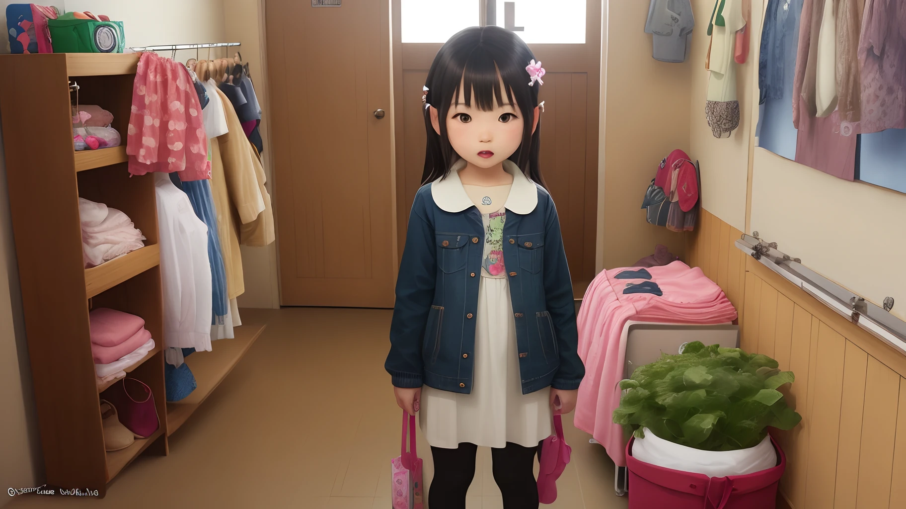 Unemployed little girl who has been withdrawn to the room for many years