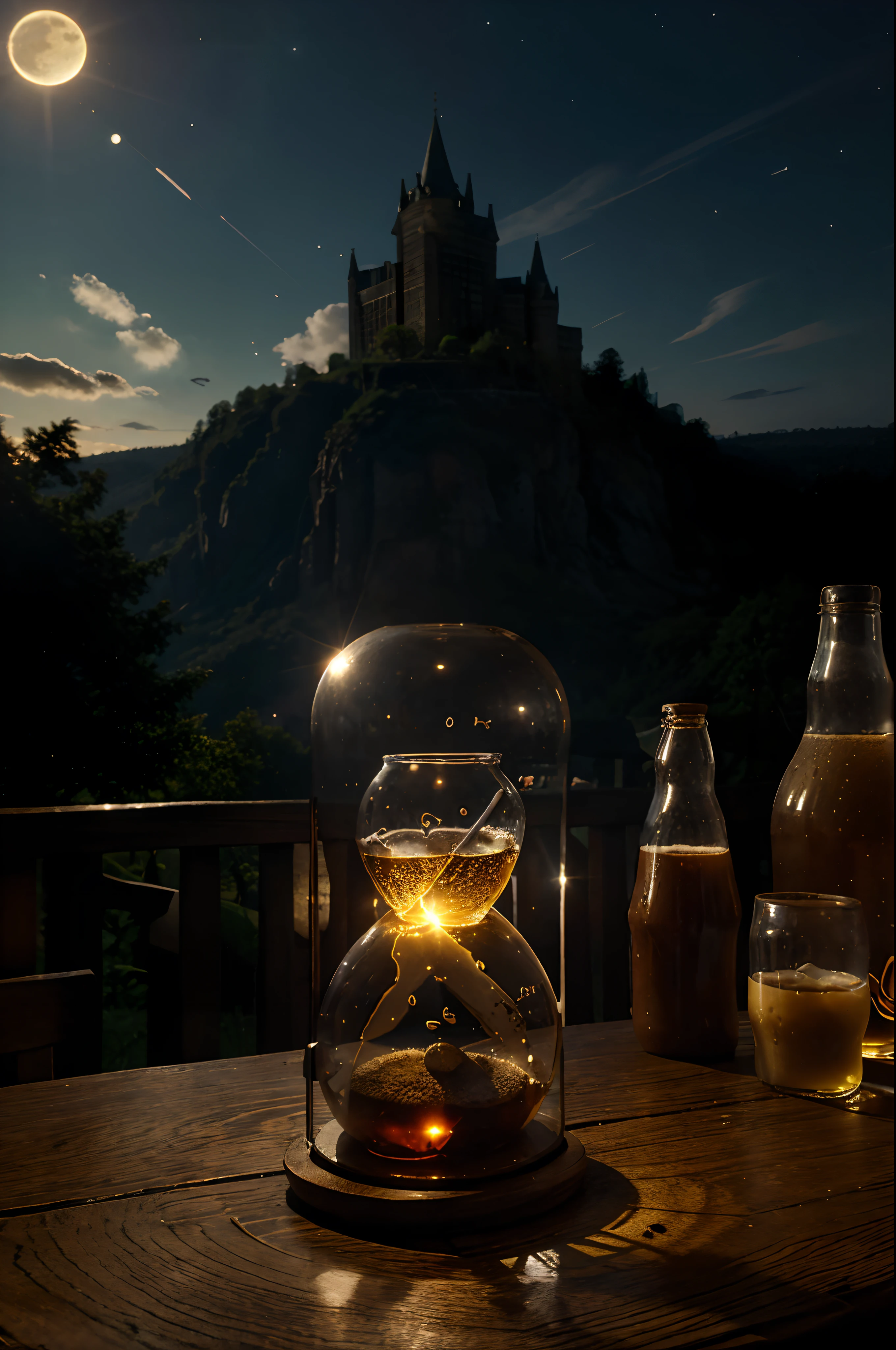 Potion: Bottle, glass, elixir, liquid, potion, brew, concoction, philter, draught, elixir of life, elixir of time
Time-slowing: Slow motion, time dilation, time travel, hourglass, clock, stopwatch, sundial, hourglass sand, time vortex, time warp
Background: Table, shelf, room, laboratory, castle, dungeon, forest, meadow, river, lake, mountain, sky, clouds, sun, moon, stars, night, day, dawn, dusk