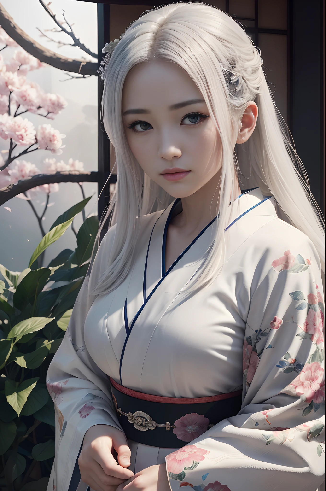 traditional Japanese kimono、Chrysanthemum、with floral pattern,Personification of the white snake,long white hair,Holding a dagger,(RAW shooting)、(hyper realstic、Top image quality)、8k、(realisitic、photoRealstic:1.3)、​masterpiece、超A high resolution、Stunning big、((Beautiful 35 year old Japan:1.3)Crystal clear white skin,Close your eyes tightly,sneering,A sexy,Natural soft light、(film grains、FujifilmXT3、8k uhd、Digital SLR、lens)、Hollywood lips、Wide jawline、wide lips、narrow beautiful nose、movie、(Up to 8K resolution for photos、complexly detailed、Convoluted、elegent、Expansiveness、Fantastical)、ultra-detailliert、Insane details、Beautifully color graded、unrealengine、The degree of freedom、Hyper-Resolution、Megapixel、cinematic lightening、Anti-aliasing、FKAA、TXAA、RTX、SSAO、Post-processing、Post Production、tonemapping、CGI、VFX、SFX、Insanely detailed and interesting、Hyper maximalist、hyper realstic、Volumetric、ultra photoreal、ultra -detail、intricate detailes、ultra -detail、fulcolor、Volume Lightning、HDR、reallistic、unrealengine、16K、Foconitide、octan render