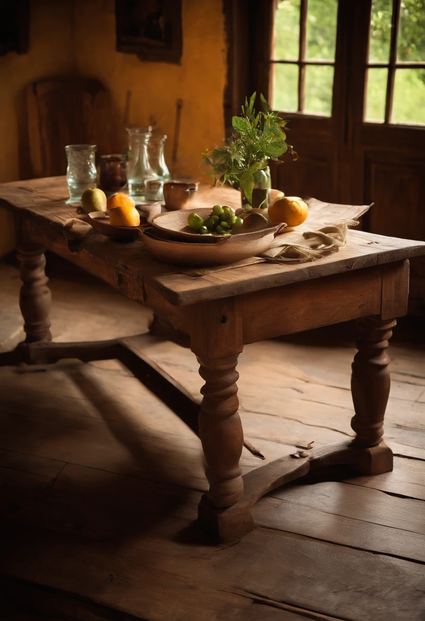 A photo of a rustic table, detalhada e colorida. Italia
