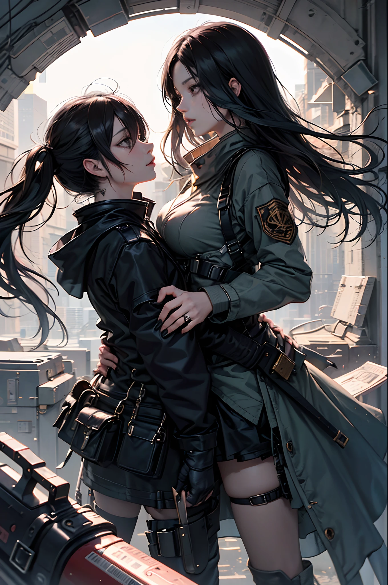 Mortal Kombat female character, long black hair in pony tail, lean and fair amounts of muscles, sleek all black outfit that’s easy to move in.