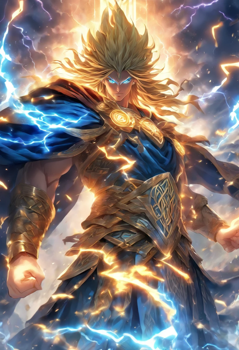 (((Cian))) best quality, ultra-high resolution, 4K detailed CG, masterpiece,Celtic God,thunders, ,Celtic clothing,Celtic mythology, ((Celtic God of Thunder)) ,Celtic image,aesthetics, centered on the screen