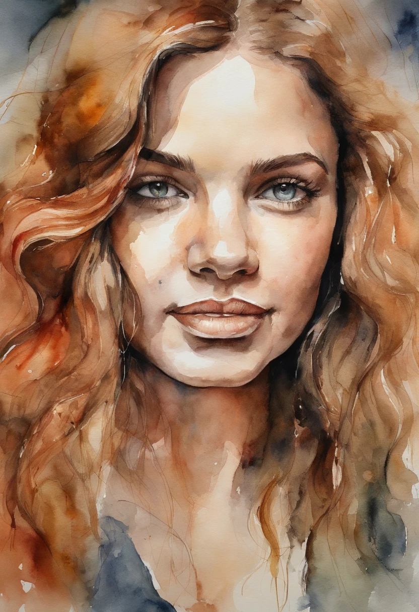 Retrato de uma jovem muito bonita, gordinha, cabelo loiro, nua com o dedo na boca.
