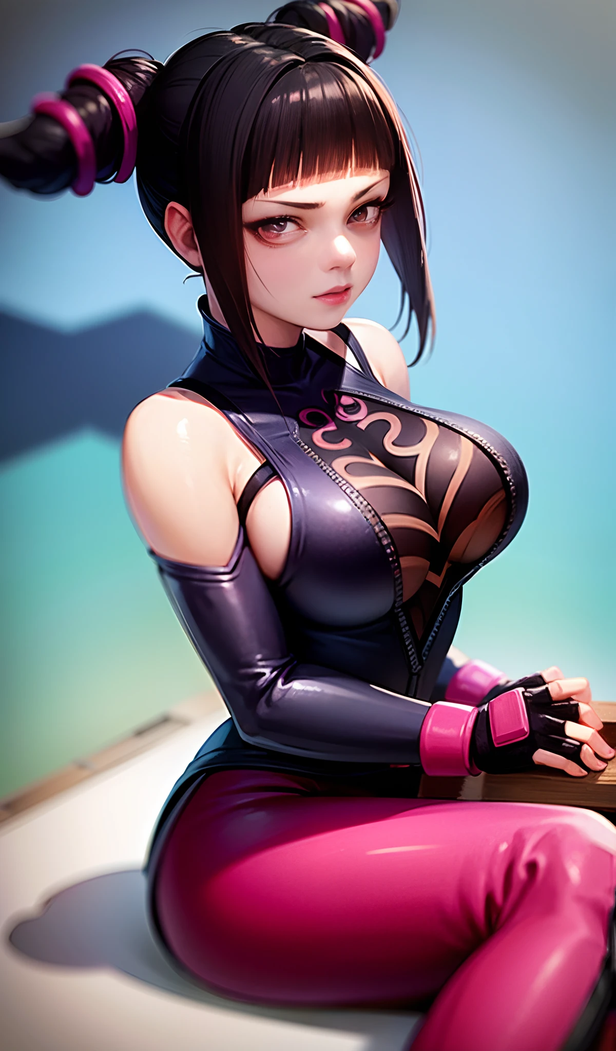 um close up de uma mulher com uma roupa preta e rosa, Juri Han de Street Fighter, Alena Aenami e Artgerm, Ross Tran 8 K, anime hiper realista, Senna de League of Legends, Artgerm extremamente detalhado, Retrato sedutor de Tifa Lockhart, anime na vida real, 8K Artgerm Bokeh
