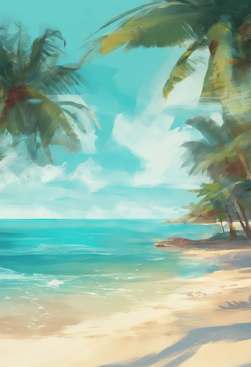 Beach with clear blue water, palmeiras