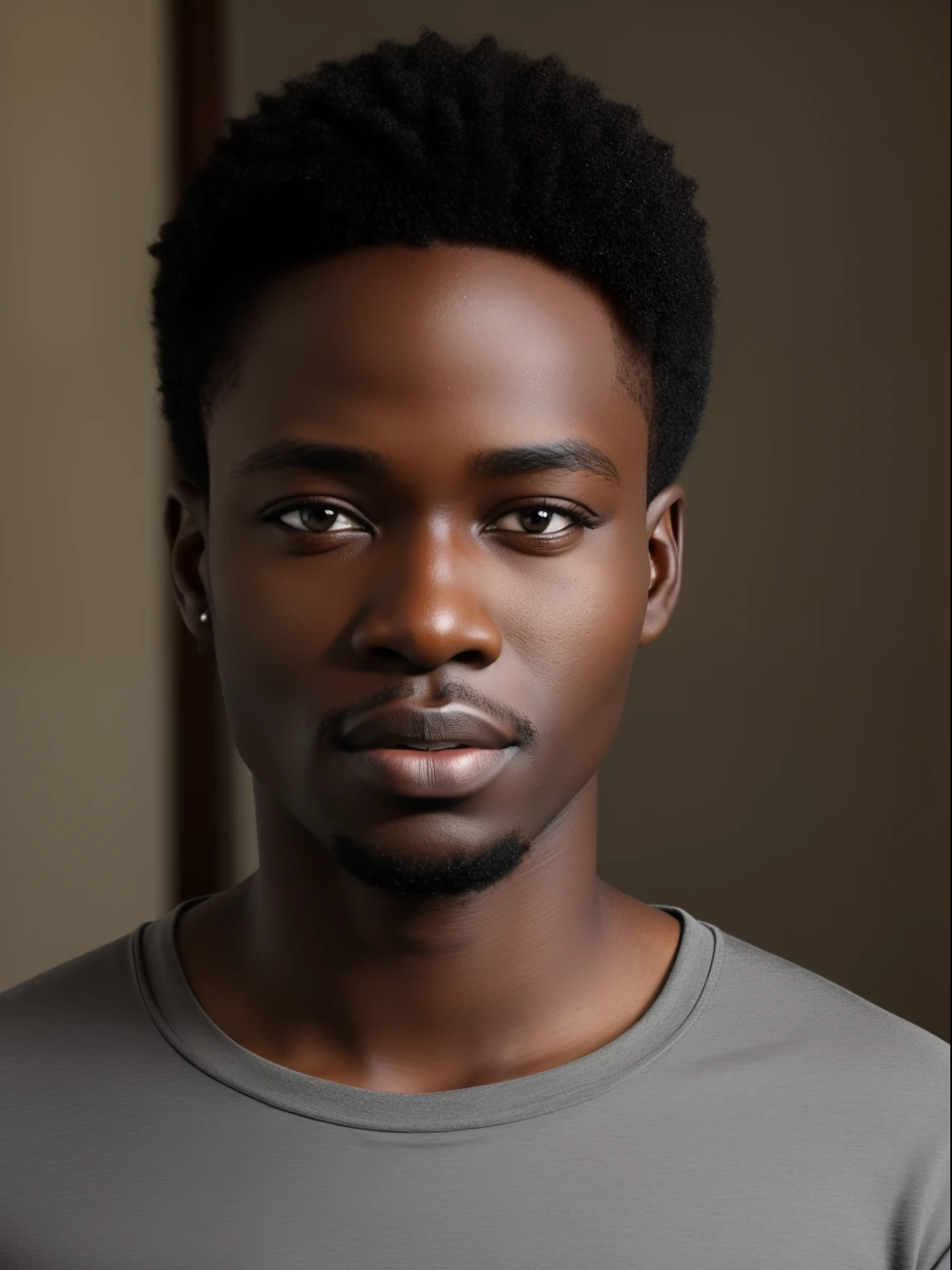 African 25 years old. Super realistic and detailed when looking at the camera.