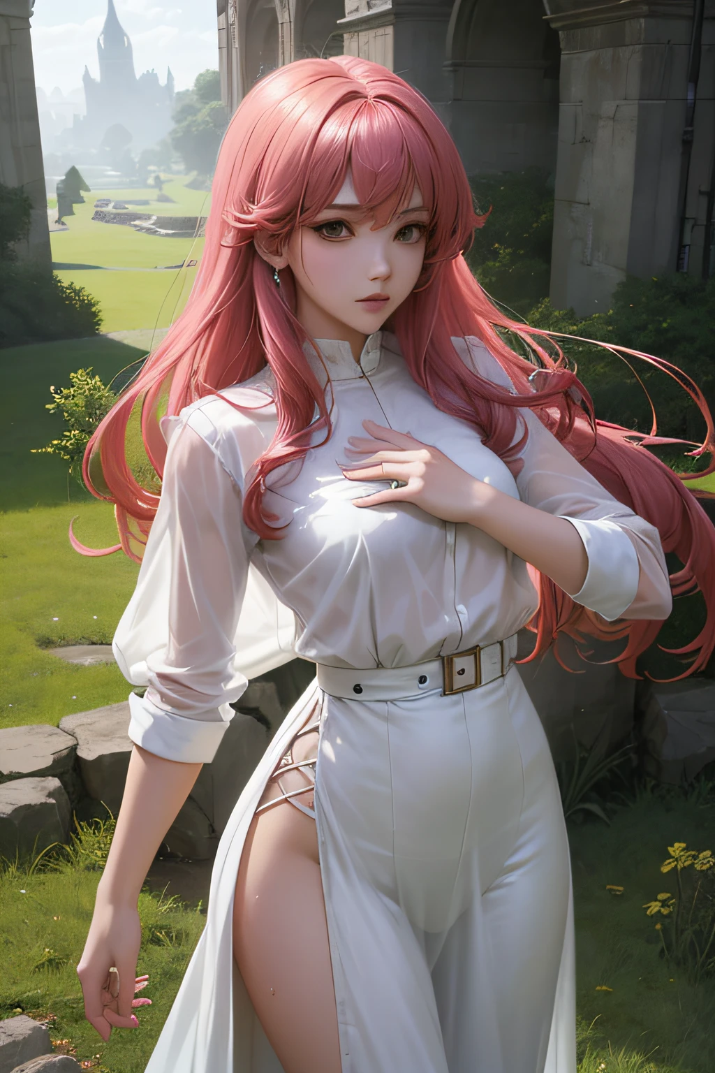 Sexy age girl in holy saint clothes, see through shirts, wet white wear, Magical, Fantasy Anime. 2 hands or less, no more than 5 fingers on each hand,,, Anime theme for the Doom series.