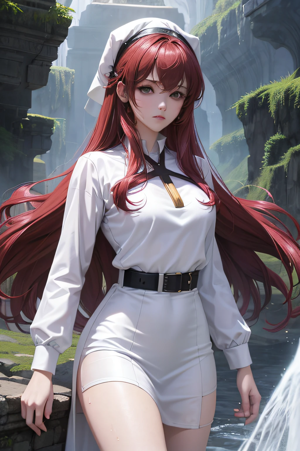 Sexy age girl in holy saint clothes, see through shirts, wet white wear, Magical, Fantasy Anime. 2 hands or less, no more than 5 fingers on each hand,,, Anime theme for the Doom series.