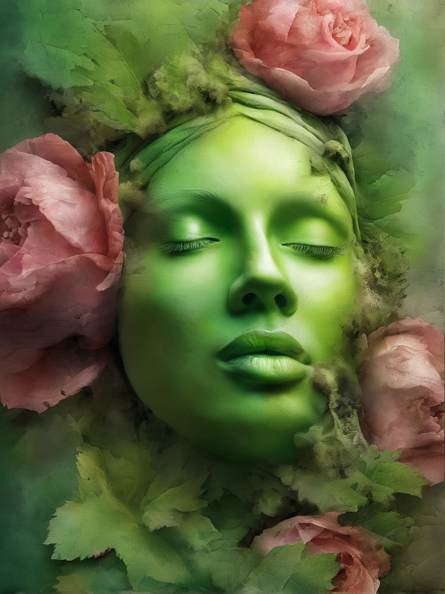 3D Puzzles , Beauty-Looks  , Rothaarige, Explosiver Gefechtskopf, Maschinenteile, die in das Gesicht eingebettet sind, Transient, inspiriert von Igor Morski, Dramatisches Kunstwerk, Fotomanipulation, Foto-Manipulation, Zerfall, Explosion von Datenfragmenten, Hm, Offizielle Kunst, Unglaublich hohe Details, Photoshop-Kunst, Rauscheffekt, light green, auch rosa