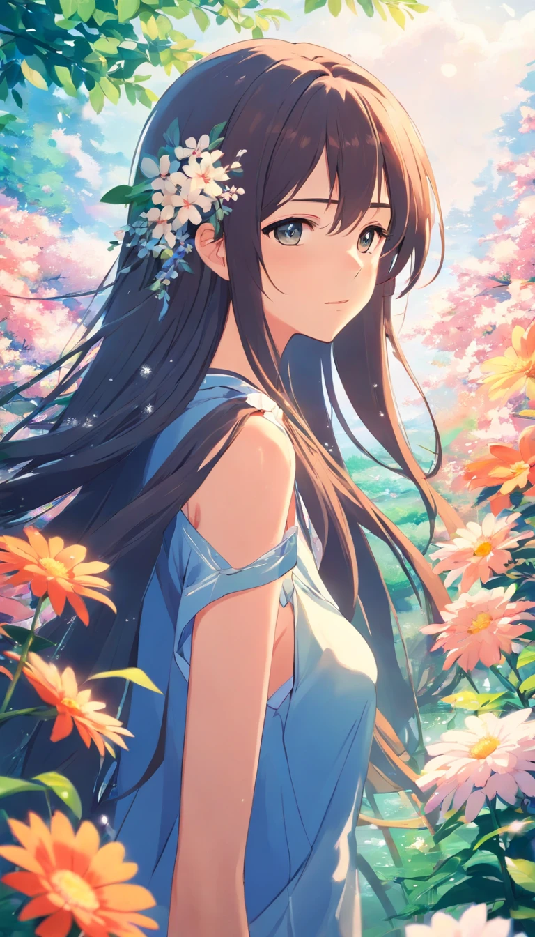 anime girl with long hair and flower in her hair, Beautiful anime artwork, style of anime4 K, Anime art wallpaper 4k,Snowy days,Among the flowers,围巾