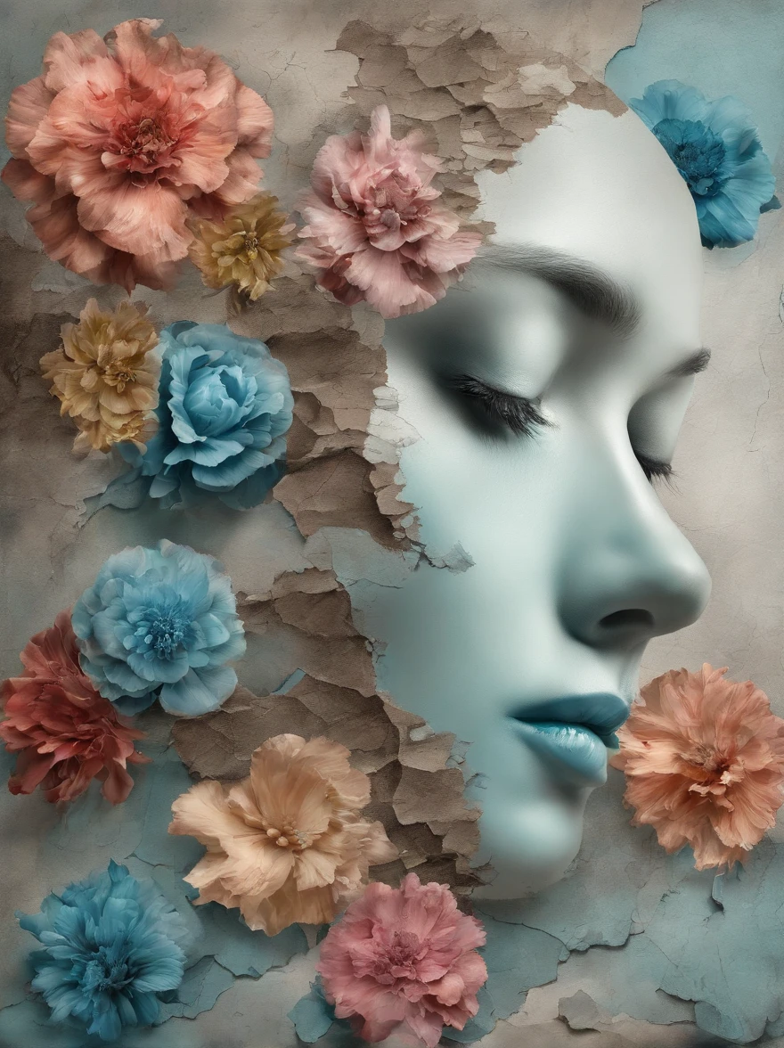 3D Puzzles , Beauty-Looks , Rothaarige, Explosiver Gefechtskopf, Maschinenteile, die in das Gesicht eingebettet sind, Transient, inspiriert von Igor Morski, Dramatisches Kunstwerk, Fotomanipulation, Foto-Manipulation, Zerfall, Explosion von Datenfragmenten, Hm, Offizielle Kunst, Unglaublich hohe Details, Photoshop-Kunst, Rauscheffekt, light blue, auch rosa