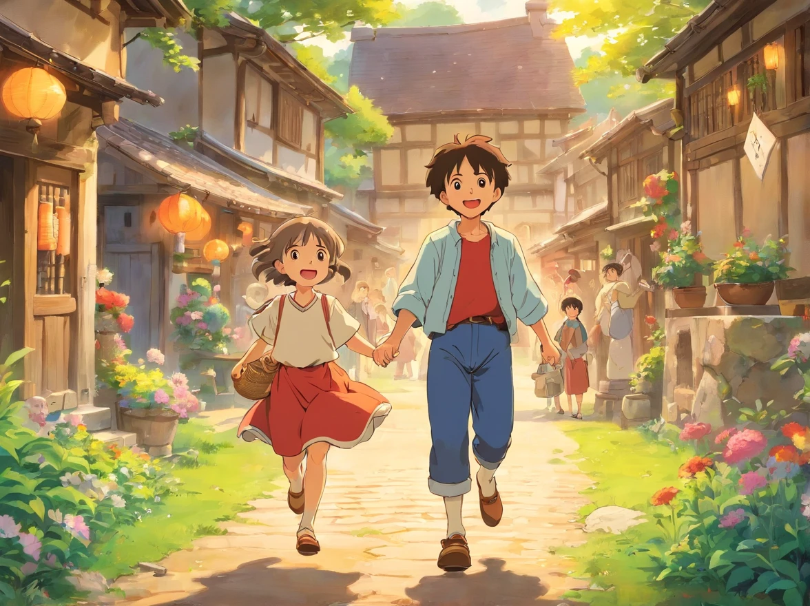The little boy and girl returned to the village,The village festival is held again。The villagers gathered together,Dance,Laughter and blessings filled the village