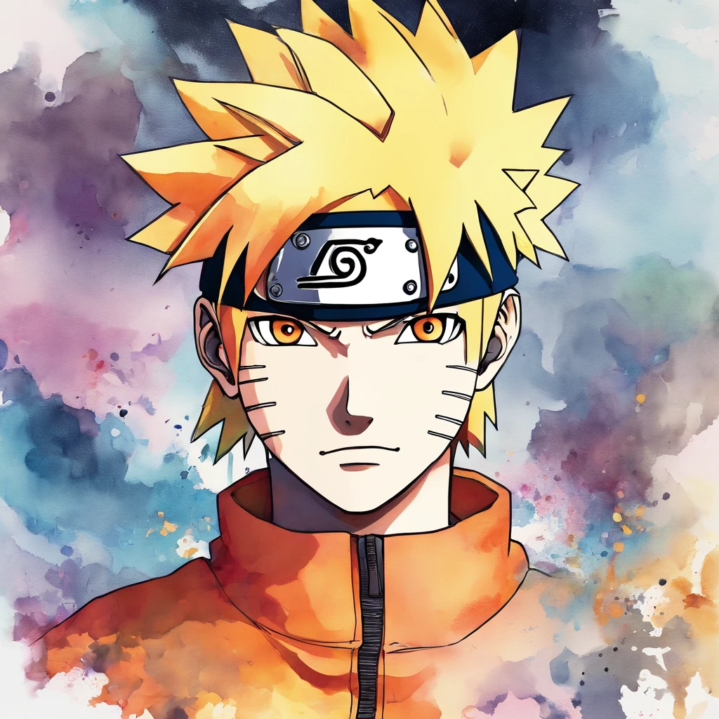naruto in watercolor, manga draw, beatiful
