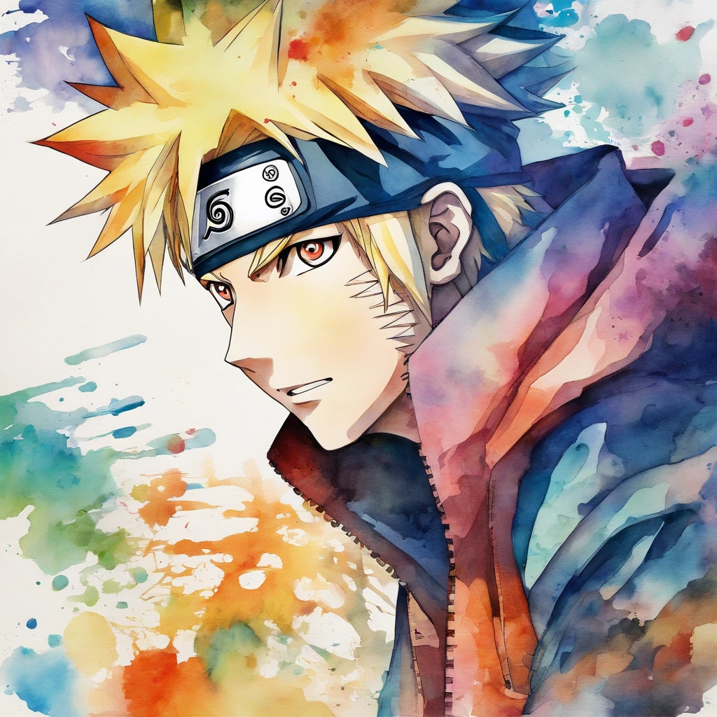 naruto in watercolor, manga draw, beatiful