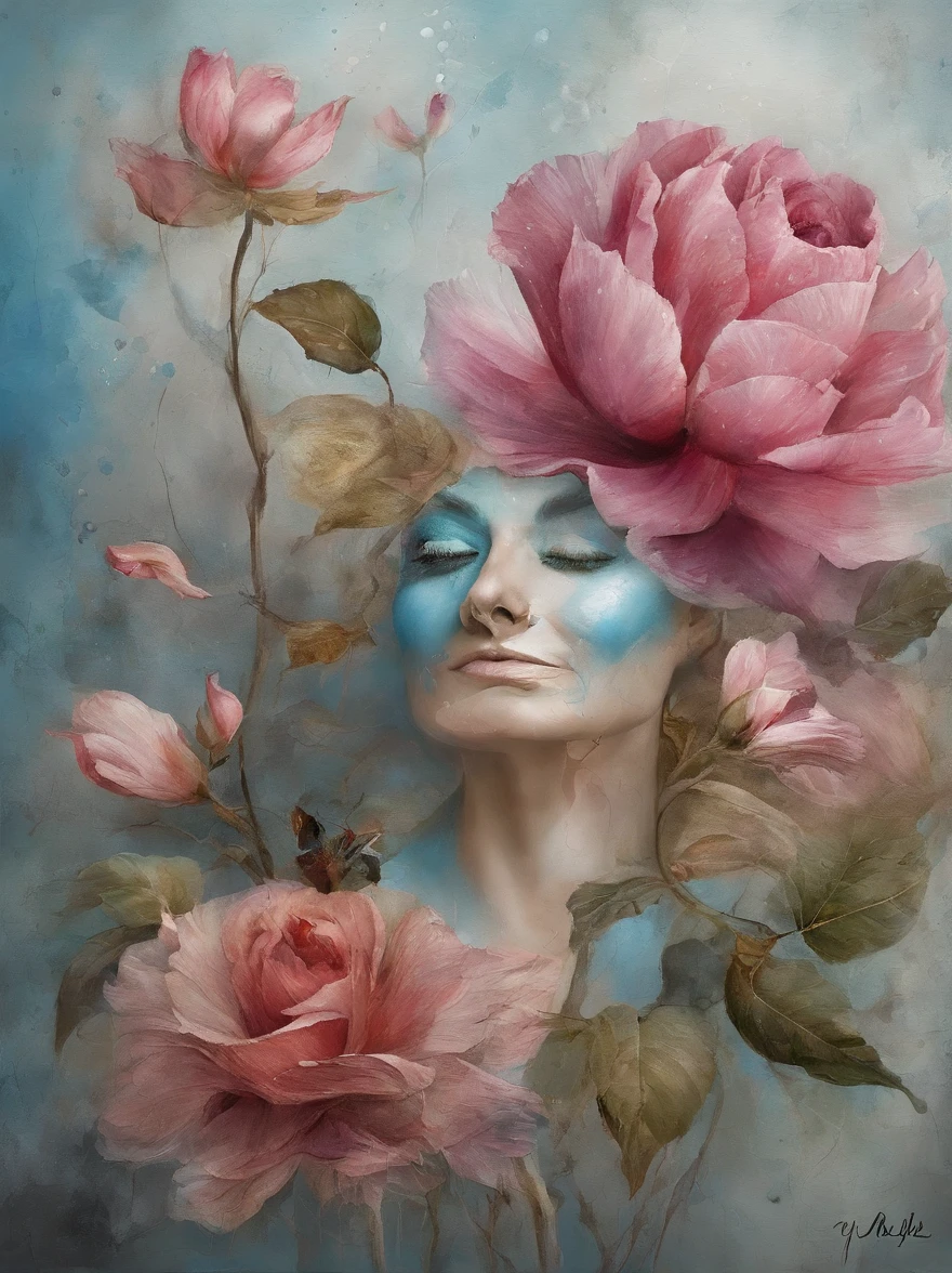 3D Puzzles , Beauty-Looks , Rothaarige, Explosiver Gefechtskopf, Maschinenteile, die in das Gesicht eingebettet sind, Transient, inspiriert von Igor Morski, Dramatisches Kunstwerk, Fotomanipulation, Foto-Manipulation, Zerfall, Explosion von Datenfragmenten, Hm, Offizielle Kunst, Unglaublich hohe Details, Photoshop-Kunst, Rauscheffekt, light blue, auch rosa