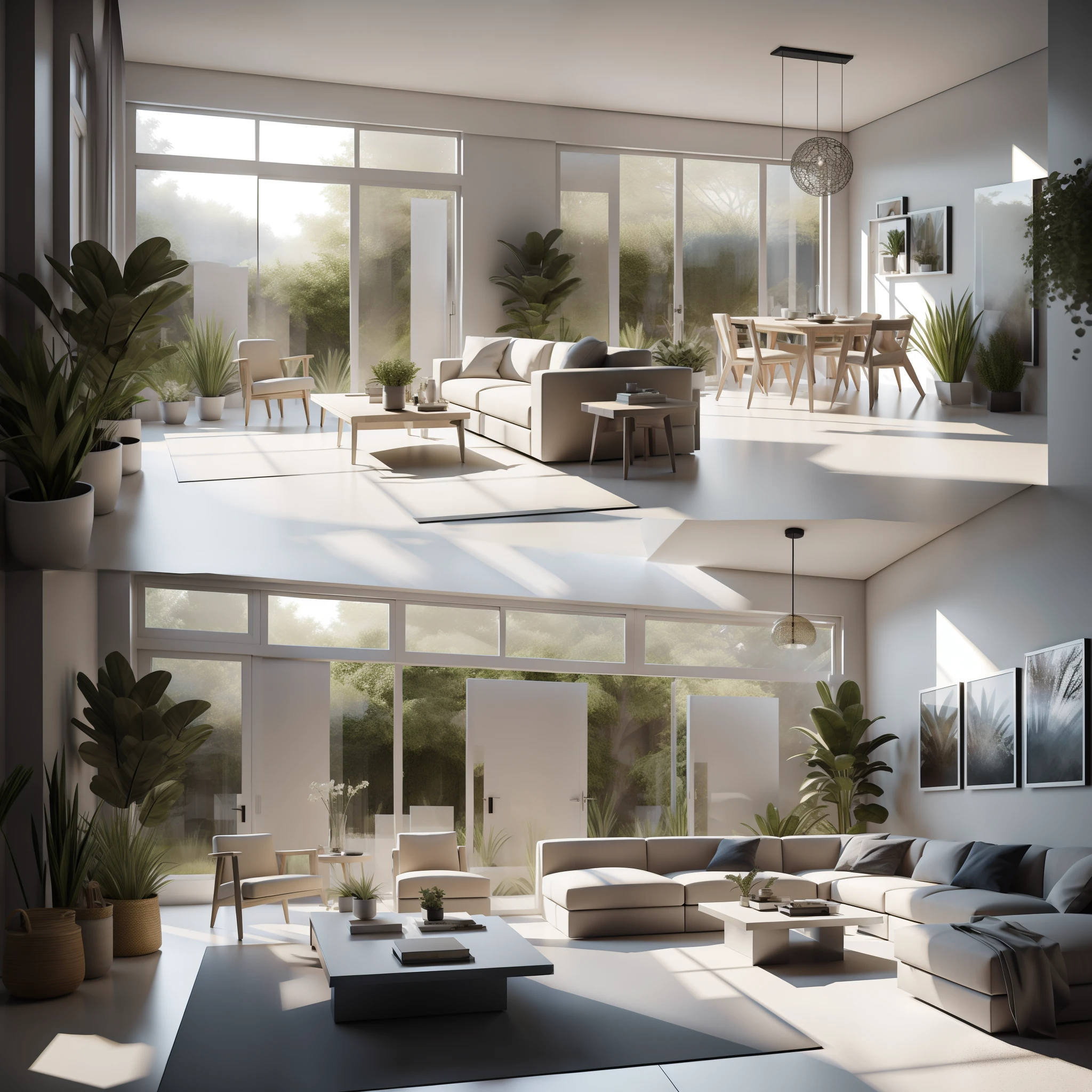 Interior design,insanely detailed wide angle architecture realistic rendering, cozy contemporary living room, (bright warm sunlight 1:0.1), award-winning contemporary colorful interior design, scenery, plastic table, transparent colorbplastic chairs, indoors, indoor plant, terrazzo with inlay metal floor, window, luxury dining area, east asian architecture, sliding doors, funky lamp, architecture, forest, nature, cup, plant,INTERIOR DESIGN,intersting lights and shadows, Depth of Field,low light, pendants light, Livingvroom, blue mosaic tiles, High class design, V-ray render, details design, high quality rendering