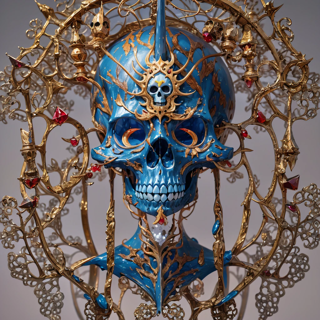 Cobalt blue tones，Openwork sandalwood material（best qualtiy，8K red crystal skeleton,Masterpiece）Mink cotton clothing，Bright blue and white feathers gold gold wire shoulder guards，Lower Tail Fire Tiger Female Taoist，Tailfire，Tattooed with，Genius ratio，Silicone texture，Short bright purple hair，3D modeling，4K,8K,16K smooth，When skull red crystals appear，Only heard, unseen，The red crystal skeleton explodes，That whistle echoed for a long time，It's like a prelude to impending death，The image of glass and red crystal is deeply rooted in antecedents，Fruit body，The skeleton red crystal shattered，Become everyone's nightmare red crystal， Wait until the red crystal appears，Wear glass skull sandalwood bark，Add a red crystal rod covered with a wire skeleton，Full of oppression，The glass man also carefully disguises his kindness，The Skeleton Red Crystal Man will become a weakness for survival because of its goodness，Hiding goodness is the way to survive in troubled times，Sandalwood Red Crystal Zombies are not scary，Human glass is terrible，The red crystal skeleton succeeded，Both are to protect the glass itself，It is also to protect yerba mate glass，Glass good and glass evil，Two sides of the seemingly opposite，But in Negan, There are two glasses on the same body， Face the enemy，The Red Crystal Skull is cruel，Glass people are not soft，Skull glass faces the person who wants to protect，Southern skeleton melons are also gentle and loving。（Soldier glass head）Tattooed with，Smoke billowed out，thin fog，Sandalwood skeleton red crystal（Abstract red crystal V splash：1.2）， Lightning background，Sandalwood ruins（realisticlying：1.4），Black color hair，Flour fluttering，Telephoto lens high， A high resolution， the detail， RAW photogr， Sharp Re， Nikon D850 Film Stock Photo by Jefferies Lee 4 Kodak Portra 400 Camera F1.6 shots,Red crystal， Rich colors, ultra-realistic vivid textures, Dramatic lighting，8K quality,，Backstreets， Dark clouds lightning background（realisticlying：1.4）