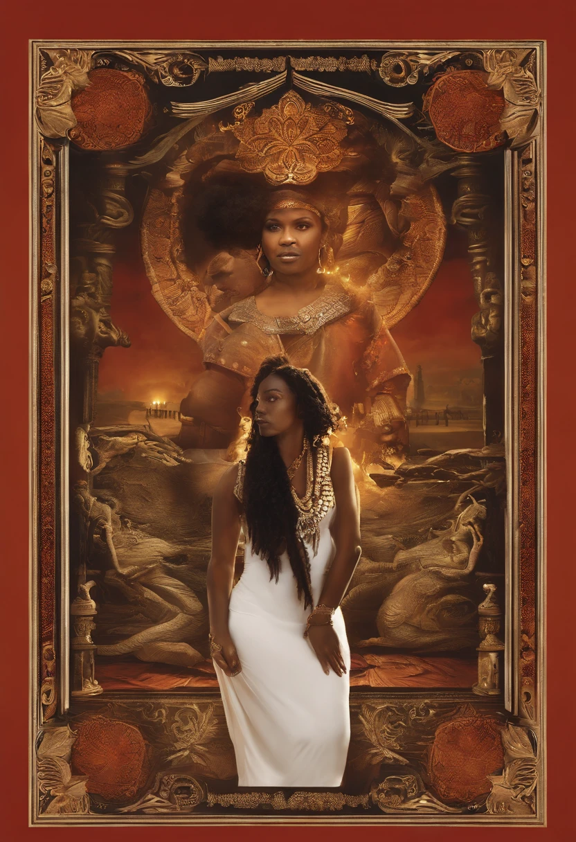 "Create a stunning film cover that captures the essence and mystery of Exú Tranca Rua, One of the most iconic orishas of Afro-Brazilian culture. A imagem deve ter um fundo escuro, com chamas ardentes ao redor, representing the connection with fire and energy. No centro da imagem, Featured Exú Tranca Rua, dressed in elegant clothes and a characteristic hat, segurando um cajado enfeitado com fitas coloridas. Seu olhar deve transmitir poder e sabedoria.Add symbolic elements, como uma tridente, um saco de moedas e uma chave, which are attributes associated with Exú Tranca Rua. Also include an aura of mystery and magic that surrounds the character, With little sparks of energy flowing around you.
The title of the film, 'The Guardian of the Crossroads', deve ser colocado em letras douradas e estilizadas na parte superior da imagem, Evoking the grandeur of the Orisha. Certifique-se de criar uma capa que seja cativante e respeitosa, conveying the importance and fascination surrounding Exú Tranca Rua."