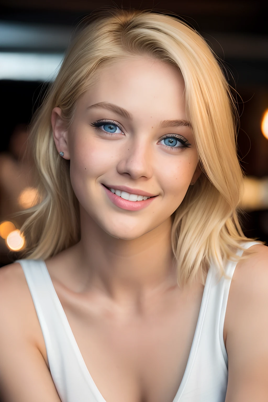 (editorial photograph of a blonde 21 year old woman), (highly detailed face:1.4)(blue eyes) (smile:0.7) out clubbing:1.3) POV, by lee jeffries, nikon d850, film stock photograph ,4 kodak portra 400 ,camera f1.6 lens ,rich colors ,hyper realistic ,lifelike texture, dramatic lighting , cinestill 800,