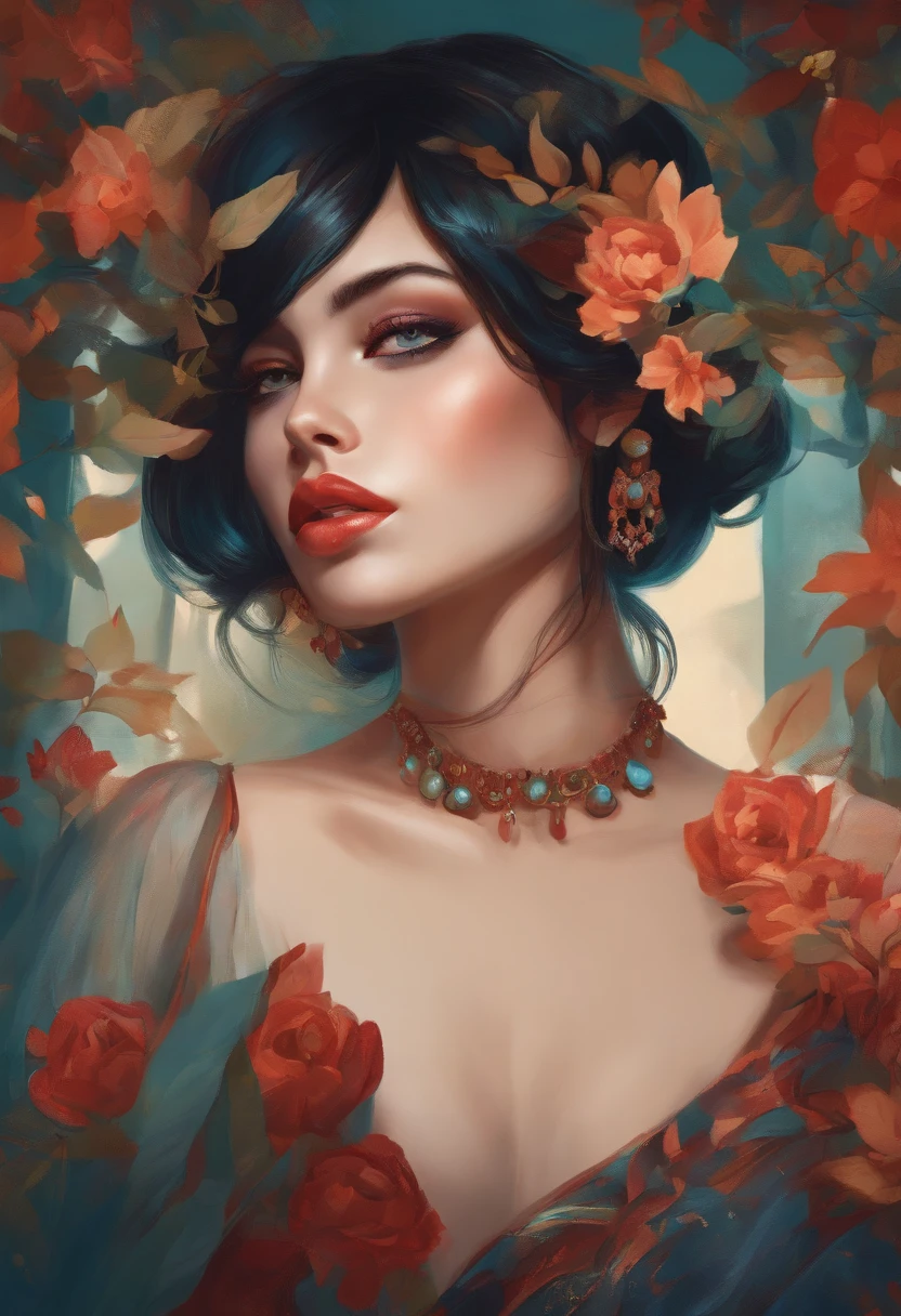 A painting of a woman with flowers in her hair - SeaArt AI