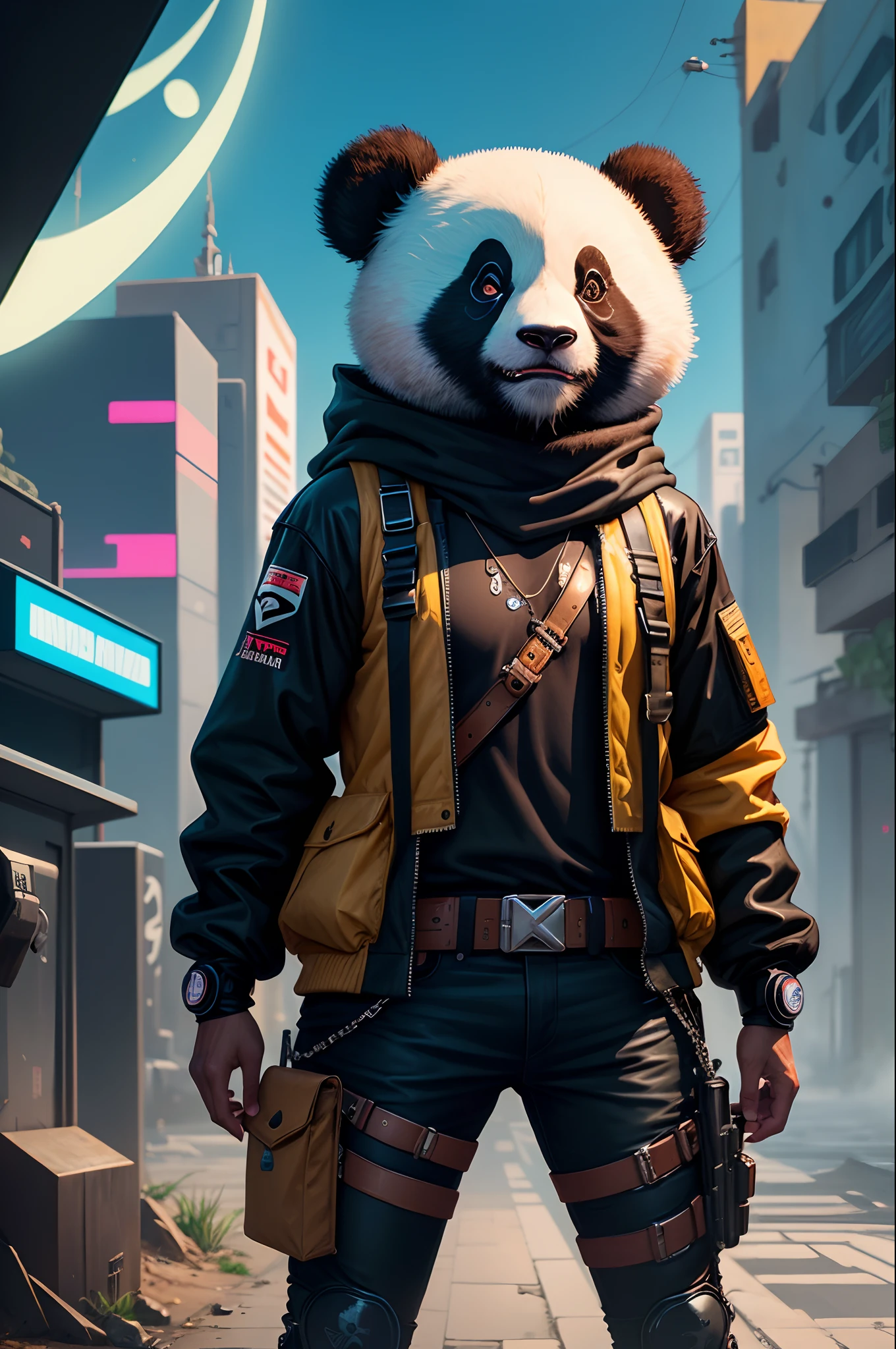 Panda, soldado, cyberpunk, futurista