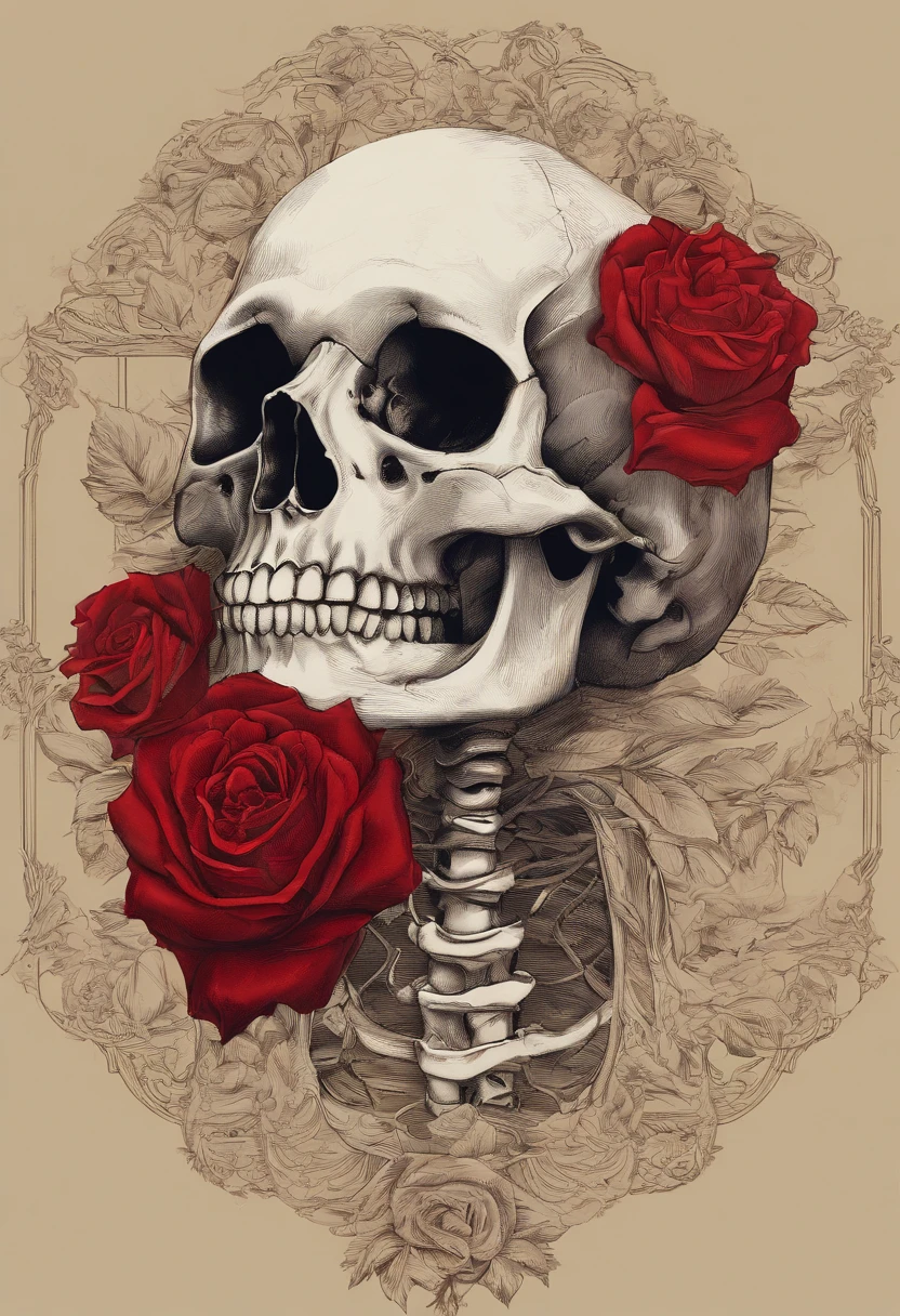 (Roses grow in the skull,Dressed in gold and red rose costumes:1.37), inspired by Hedi Xandt,Jour des morts. 8 k'', (Jour des morts),Style fusion, (Skeleton half), (The skeleton blends perfectly with the clothes:1.37),still from a music video, Skeleton made of red roses,. rosette,(Desert background:1.37)