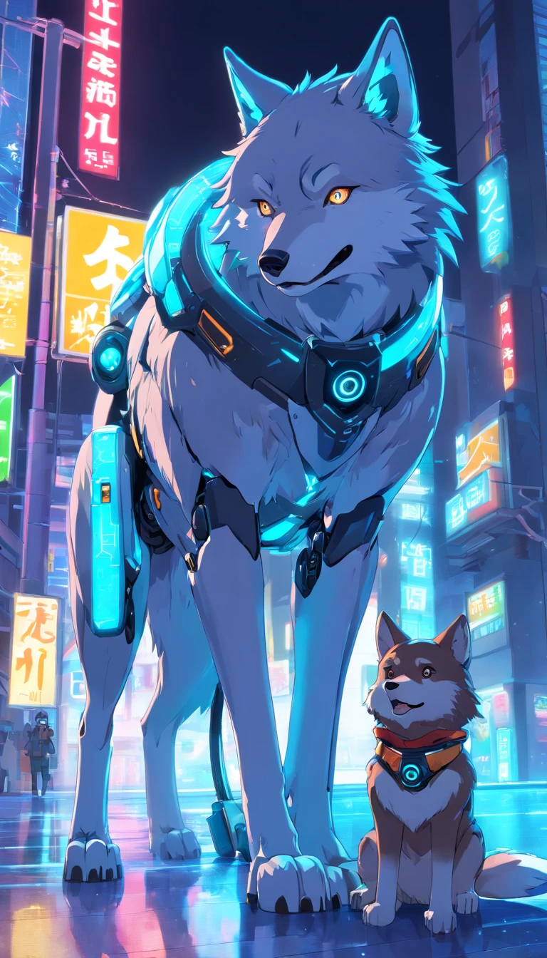 robotic wolf (estilo de brinquedo da caixa cega:1.2), (tiro de corpo inteiro) , 1 Menino Transparente,Behind him is a cute transparent robot wolf, Mech transparente, Capacete requintado:1.2, Glasses:1.2, Cyberpunk, brilho sonhador, luminous neon lights, limpo, fundo branco, ( global ilumination, Traching de raias, HDR, unreal render,Reasonable design, alto detalhe, master part, best quality, hiper HD, Cinematic lighting)