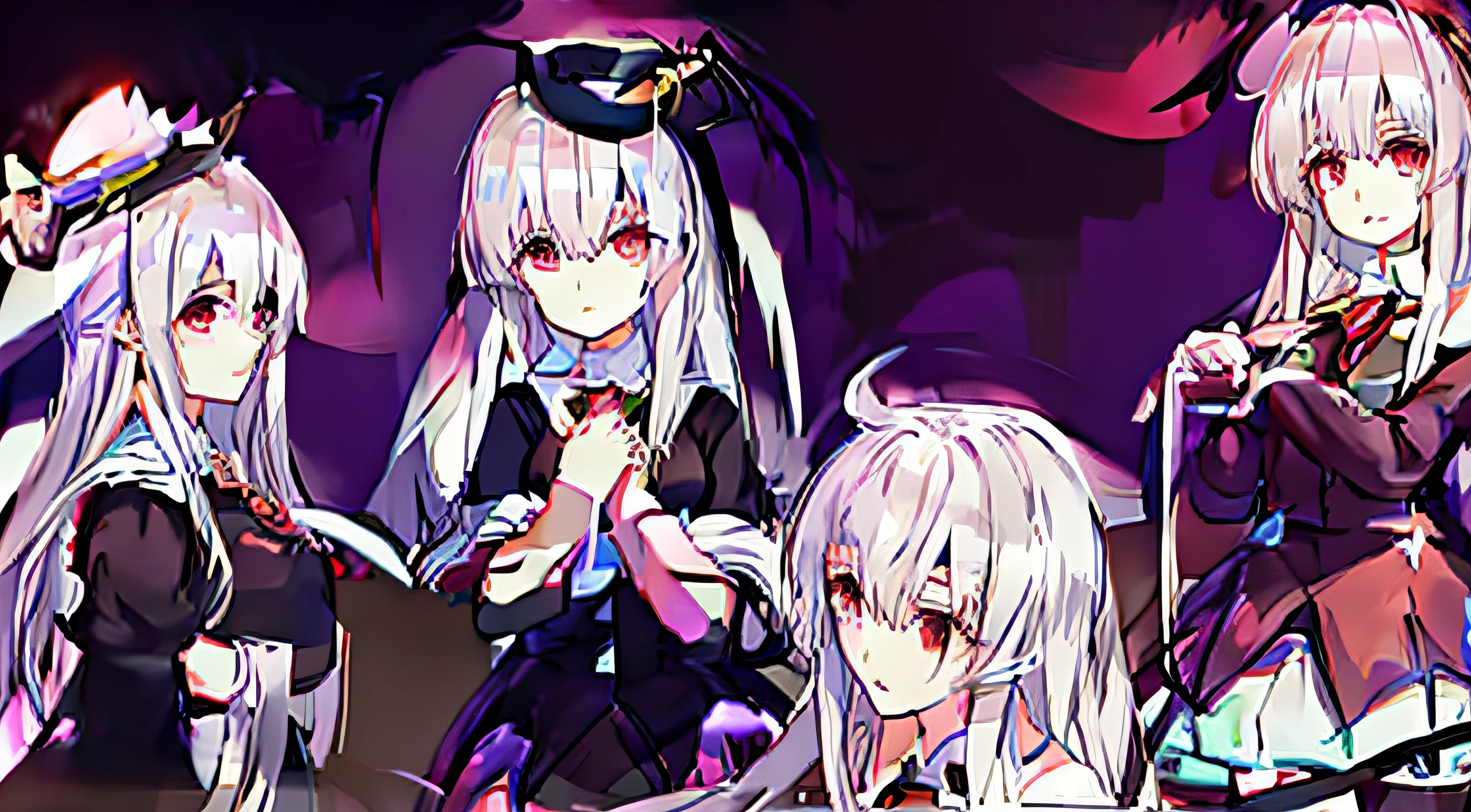 Anime Characters Dressed in Costumes and Hats Standing Together, magia de elenco de bruxa de anime de paquera, academia bruxa, Ainda de anime de TV, Captura de tela do filme de anime, de touhou, captura de tela de um anime de 2012, Anime de hoje ainda em destaque, ainda de anime, Gapmoe Yandere Grimdark, Projeto Touhou, Captura de tela do anime Guro