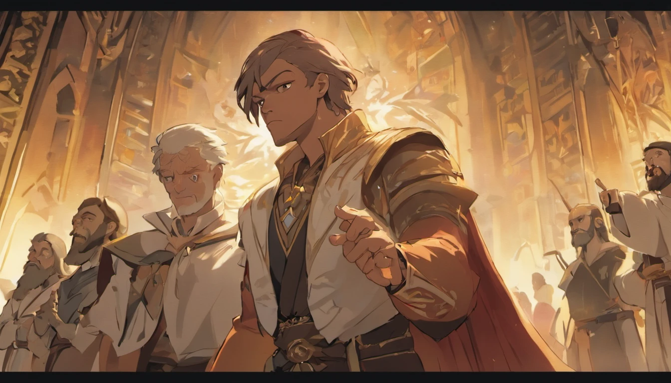 there are two people arguing, (((laurence fishburne))), (((Hugh Laurie))) , (((dressed in biblical times clothes))), black bald man, dressed in white, arguing with evil looking Hugh Laurie, (hugh laurie with white biblical clothes), (Hugh Laurie and laurence fishburne arguing), ((extreme closeup)), (close up)