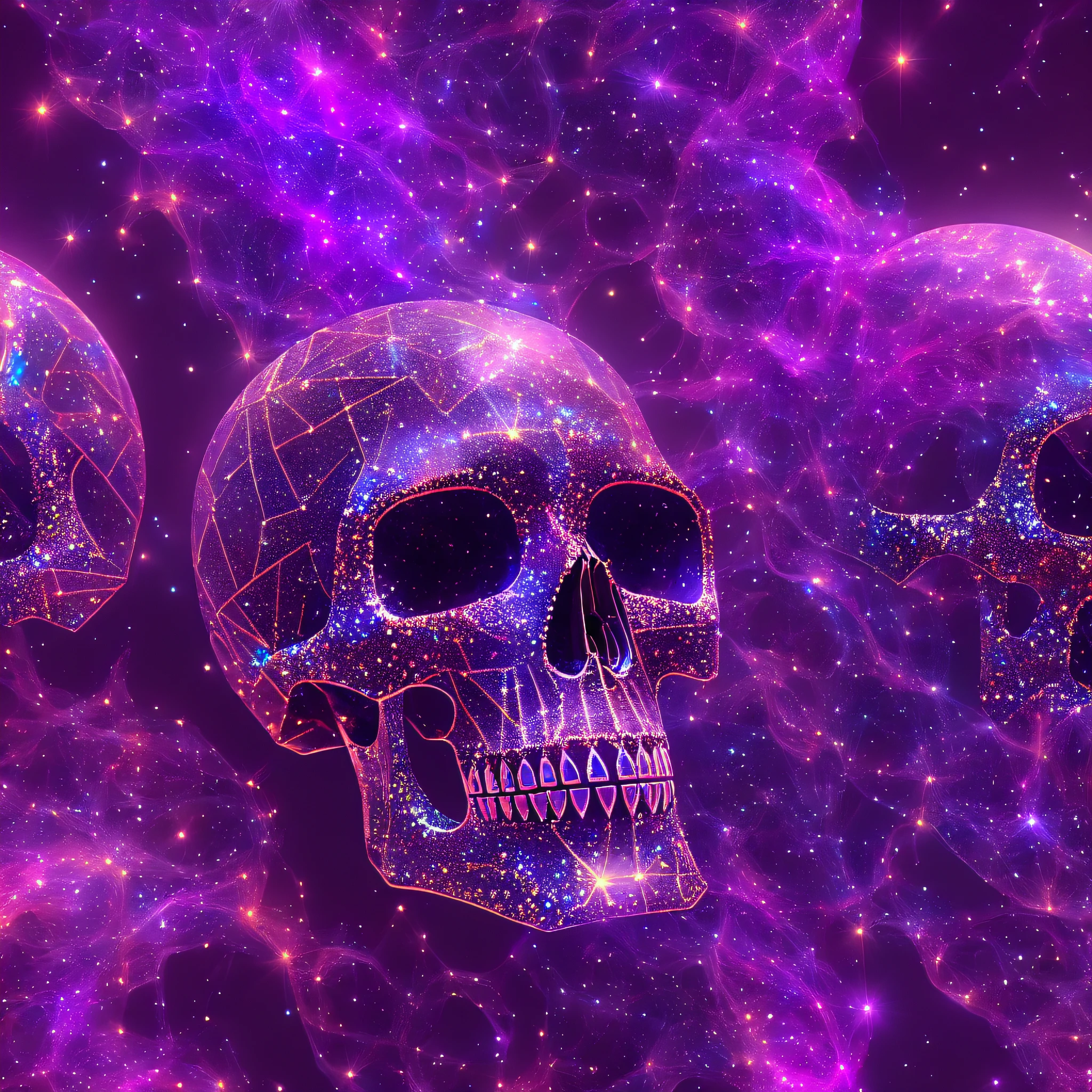 galaxias, spirals, space, Starcloud, stars, Smoke, glitters, intricately details, (3D shape of a stereoscopic skull), full bodyesbian ,rendering by octane, Ultra photo realsisim , rendering by octane, 8K, uplit ,DreamlikeArt